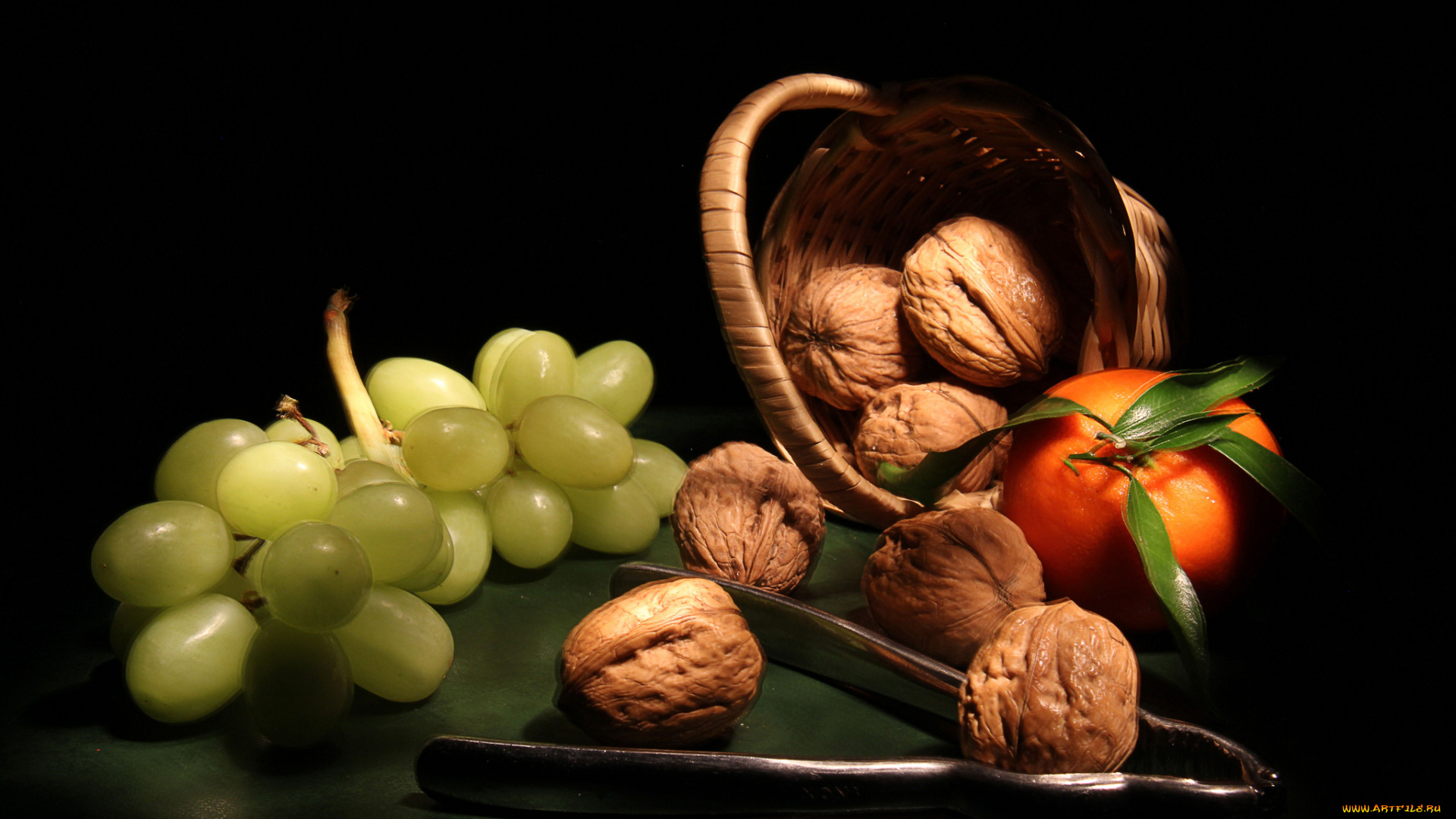 еда, натюрморт, виноград, орехи