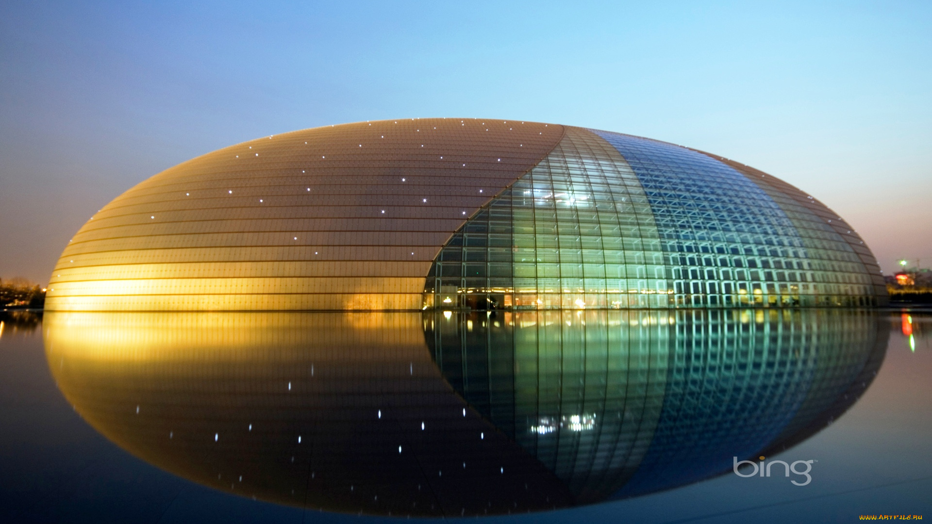 города, пекин, , китай, здание, иллюминация, центр, искусств, огни