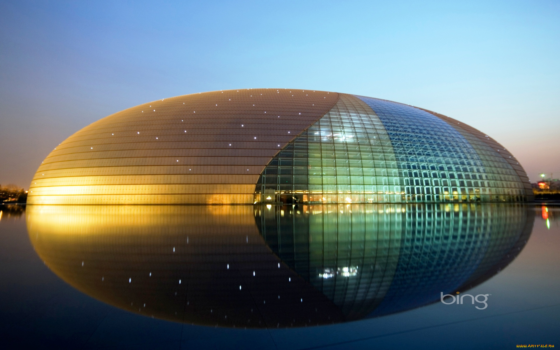 города, пекин, , китай, здание, иллюминация, центр, искусств, огни