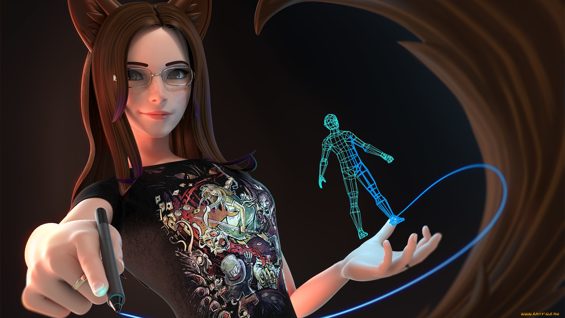 3д, графика, фантазия, , fantasy, ушки, арт, vanessa, художник, девушка, 3d, ручка, antonio, mello