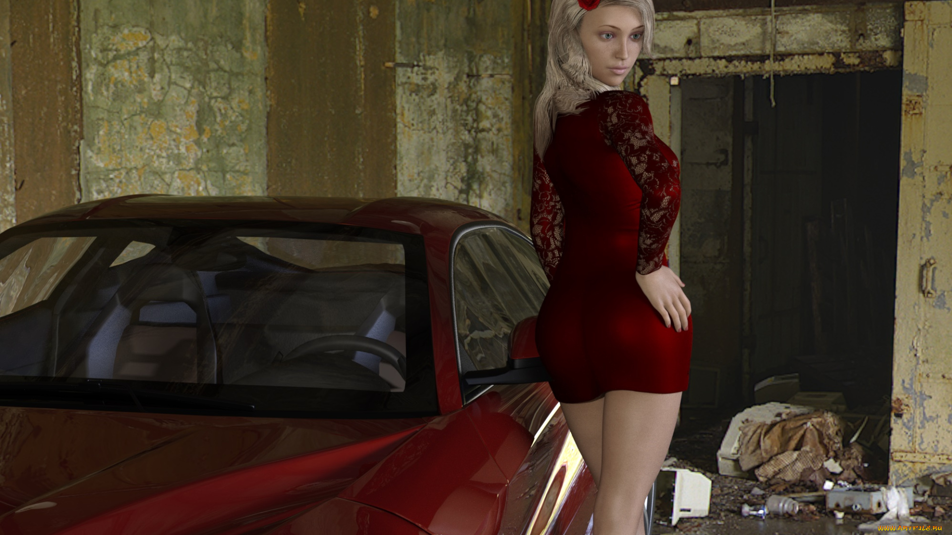 3д, графика, люди-авто, мото, , people-, car, , , moto, девушка, фон, взгляд