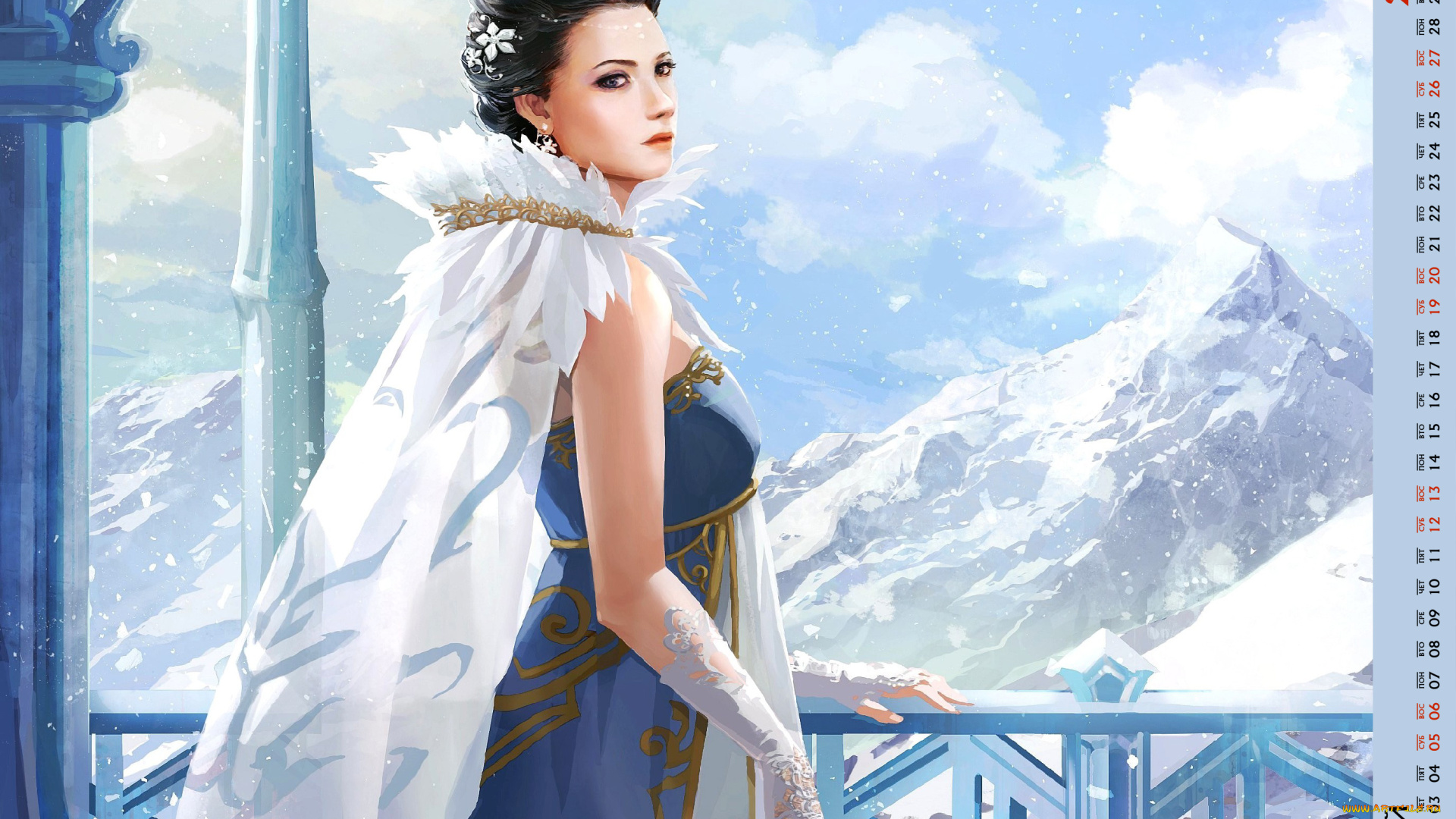 календари, фэнтези, девушка, взгляд, скала