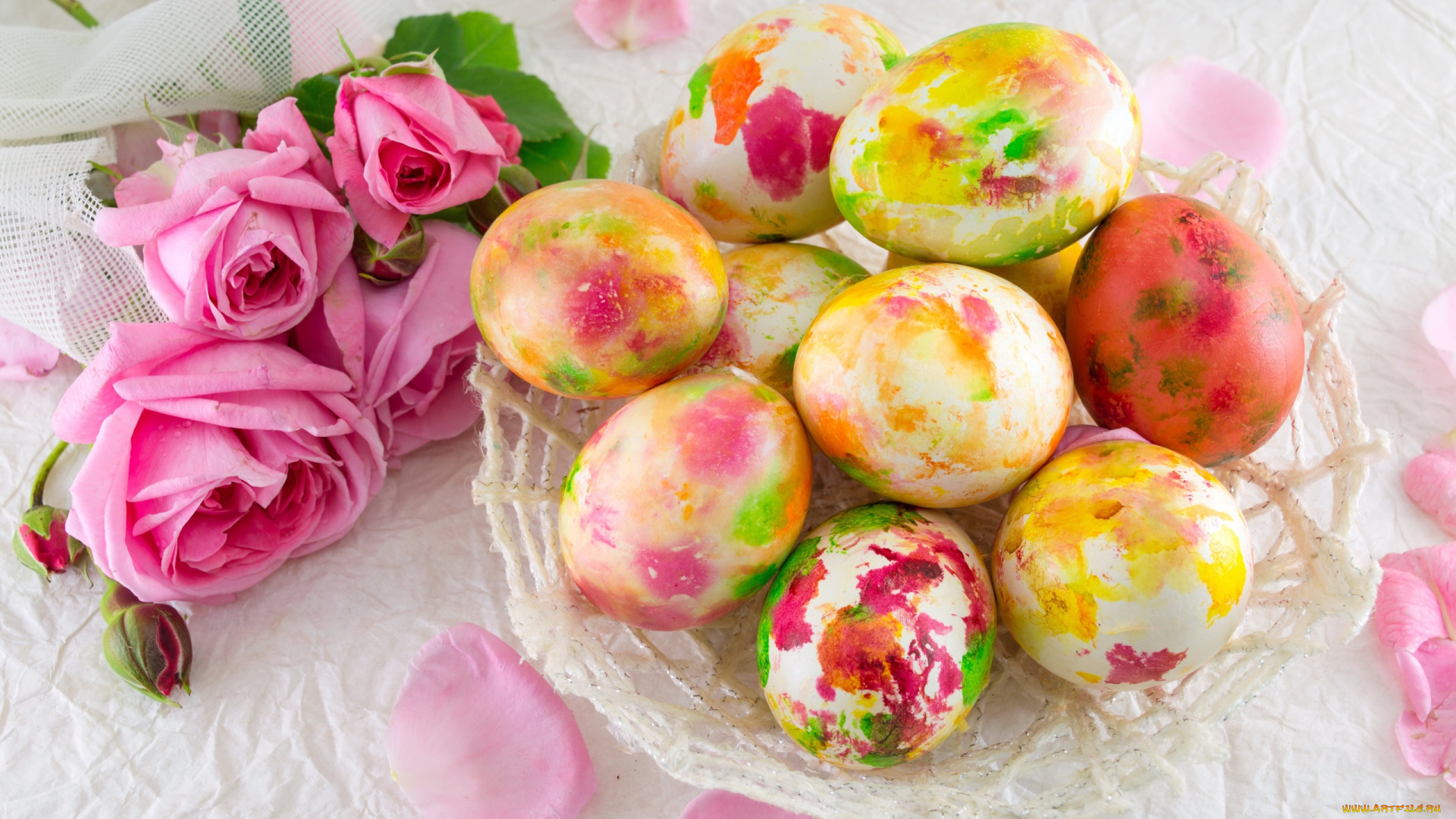 праздничные, пасха, розы, писанки