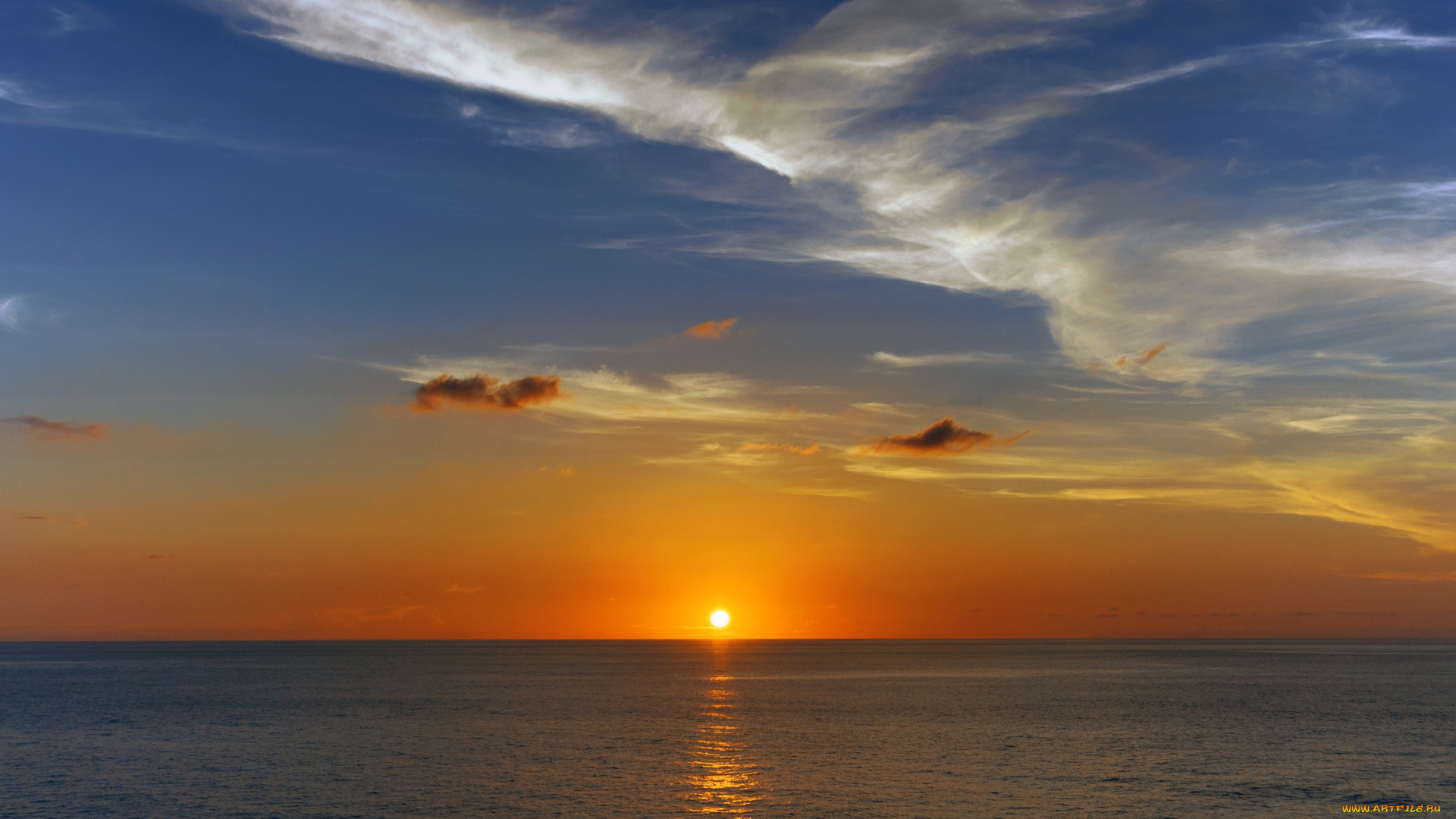 природа, восходы, закаты, горизонт, небо, солнце, океан, тихий, облака, закат