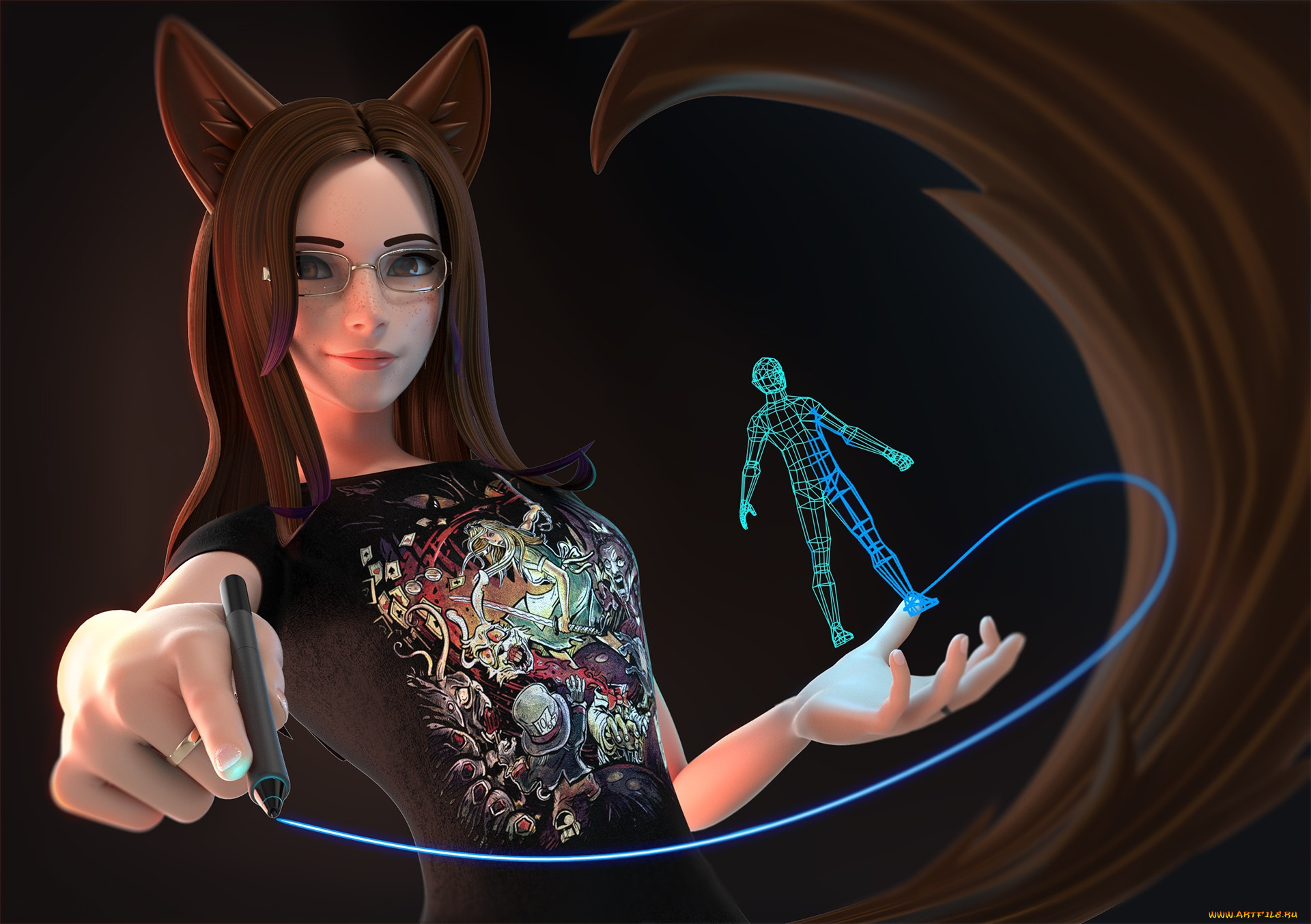 3д, графика, фантазия, , fantasy, ушки, арт, vanessa, художник, девушка, 3d, ручка, antonio, mello