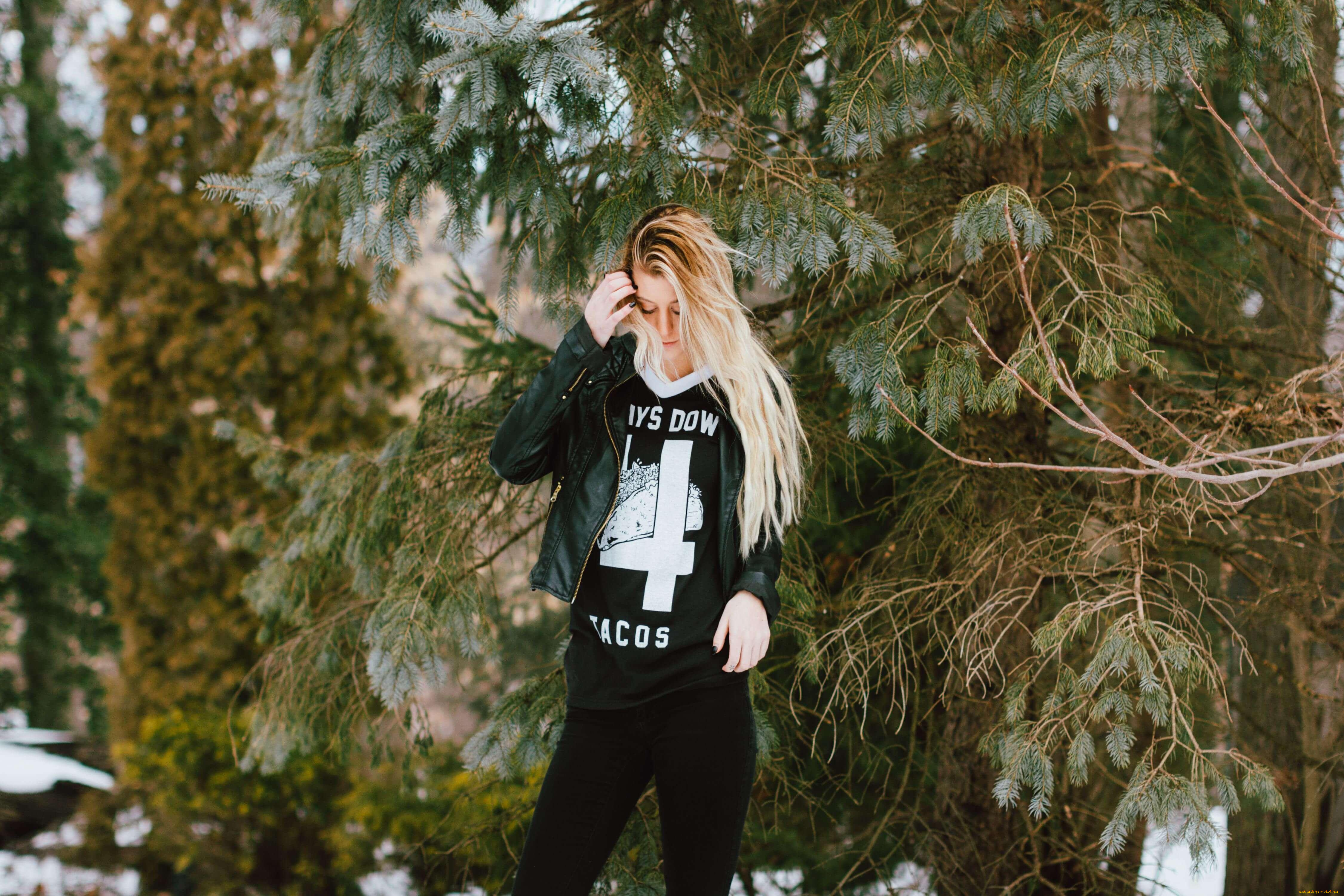 девушки, -unsort, , блондинки, , светловолосые, снег, лес, куртка, блондинка