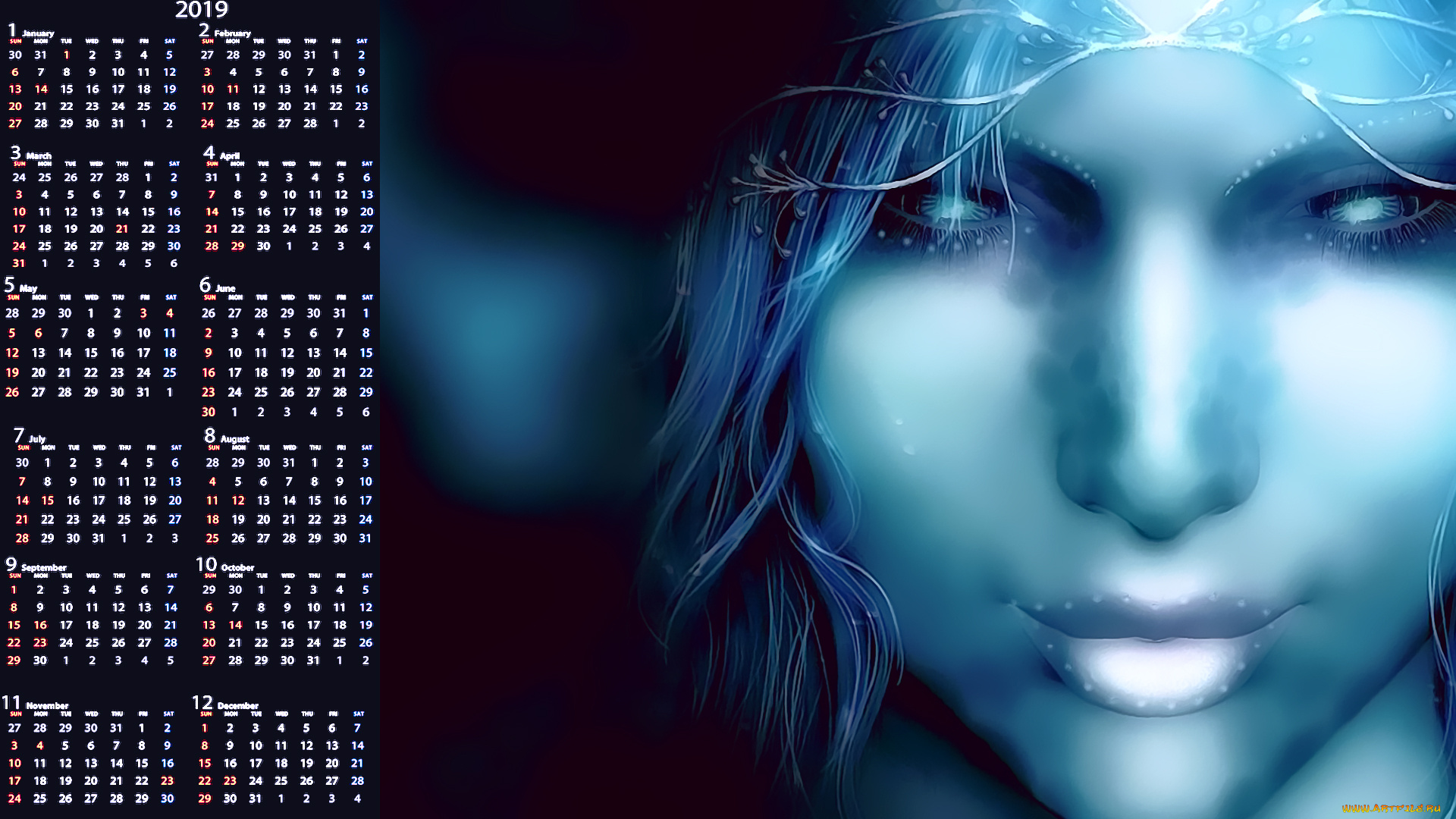 календари, фэнтези, лицо, девушка