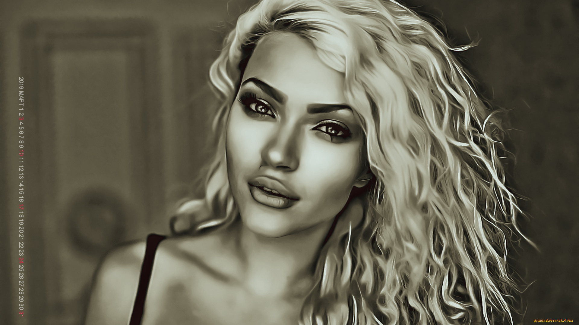 календари, компьютерный, дизайн, девушка, близко, взгляд, лицо