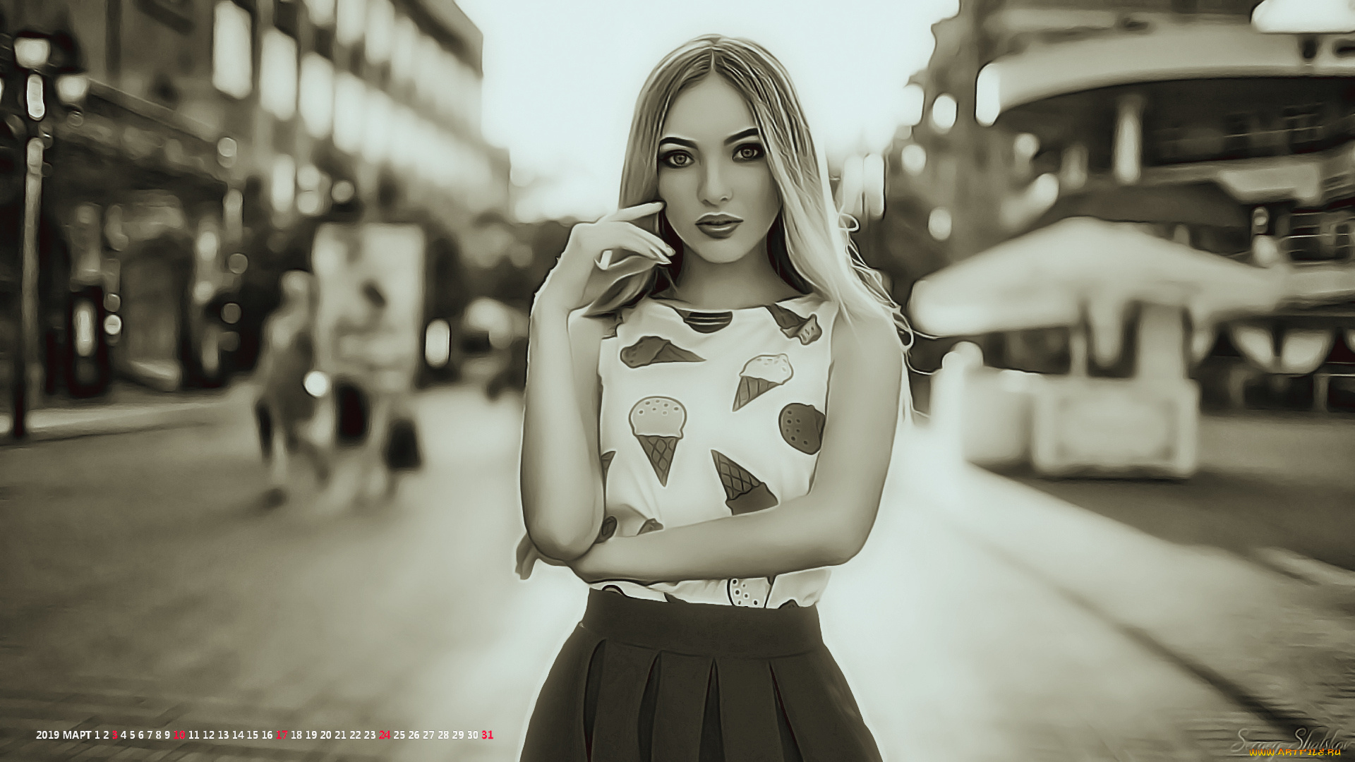 календари, компьютерный, дизайн, девушка, взгляд, улица