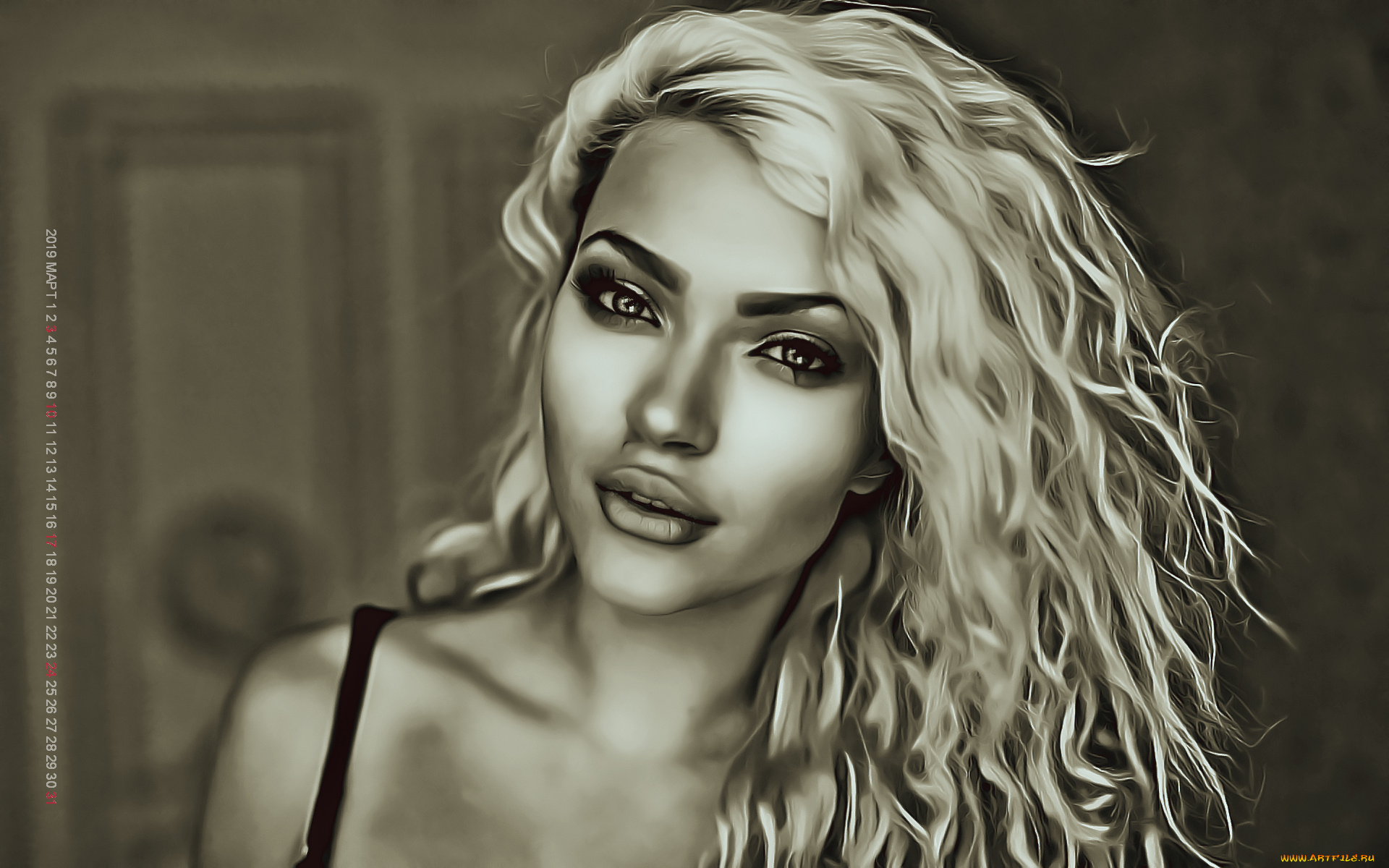 календари, компьютерный, дизайн, девушка, близко, взгляд, лицо