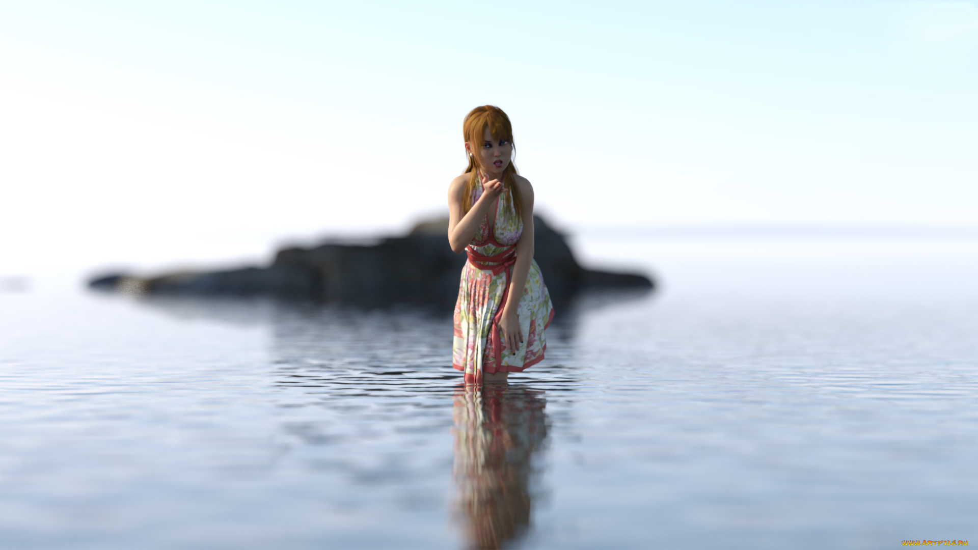 3д, графика, люди, , people, девушка, фон, взгляд, вода