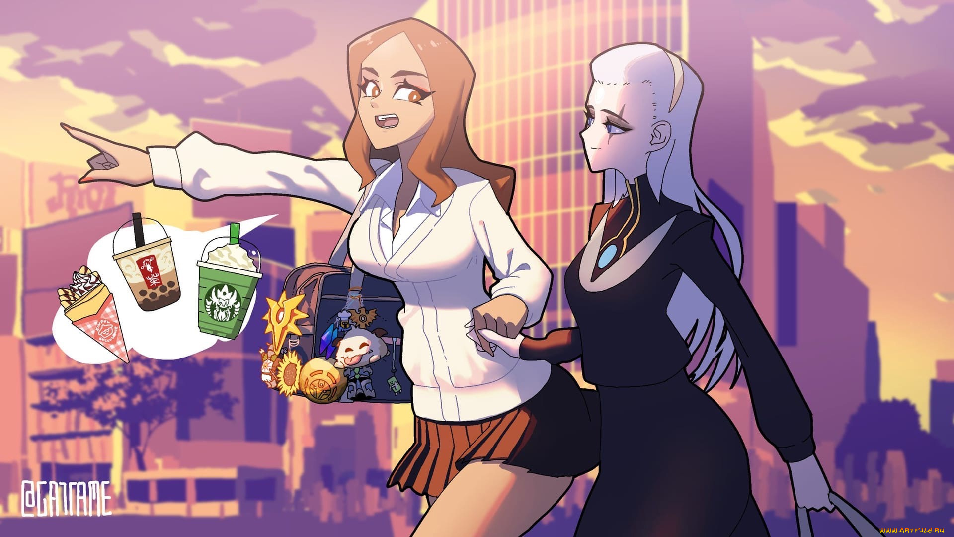 видео, игры, league, of, legends, leona, diana, город, сумка, фастфуд