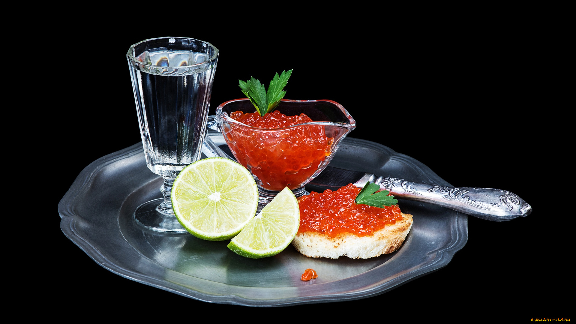 еда, икра, деликатес, красная, поднос, рюмка, водка, нож