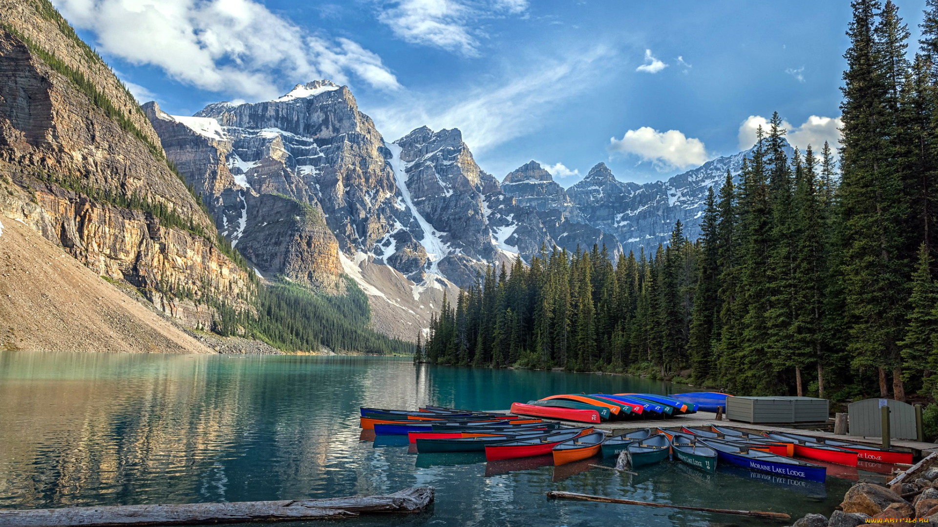 корабли, лодки, , шлюпки, горы, озеро, деревья