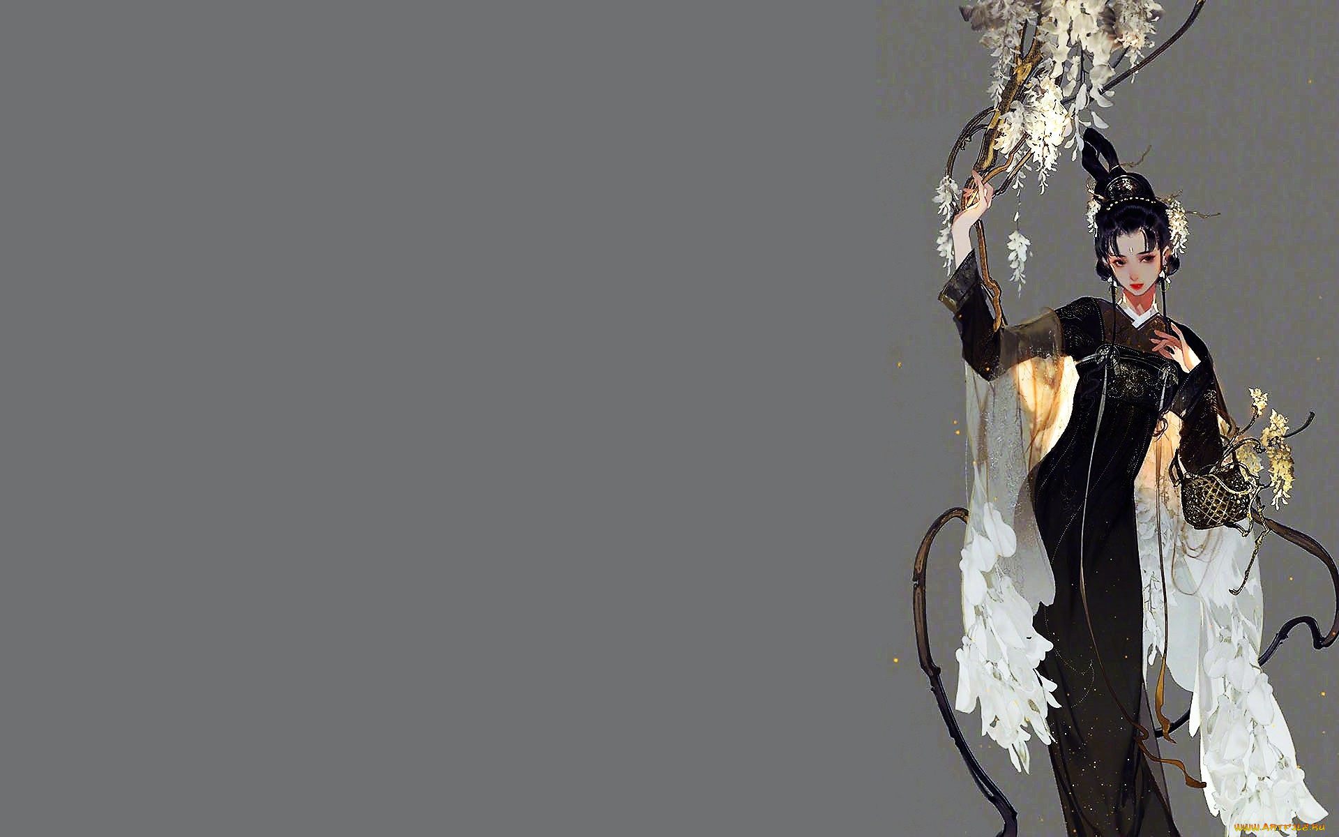 рисованное, люди, девушка, цветы, корзинка, шаль