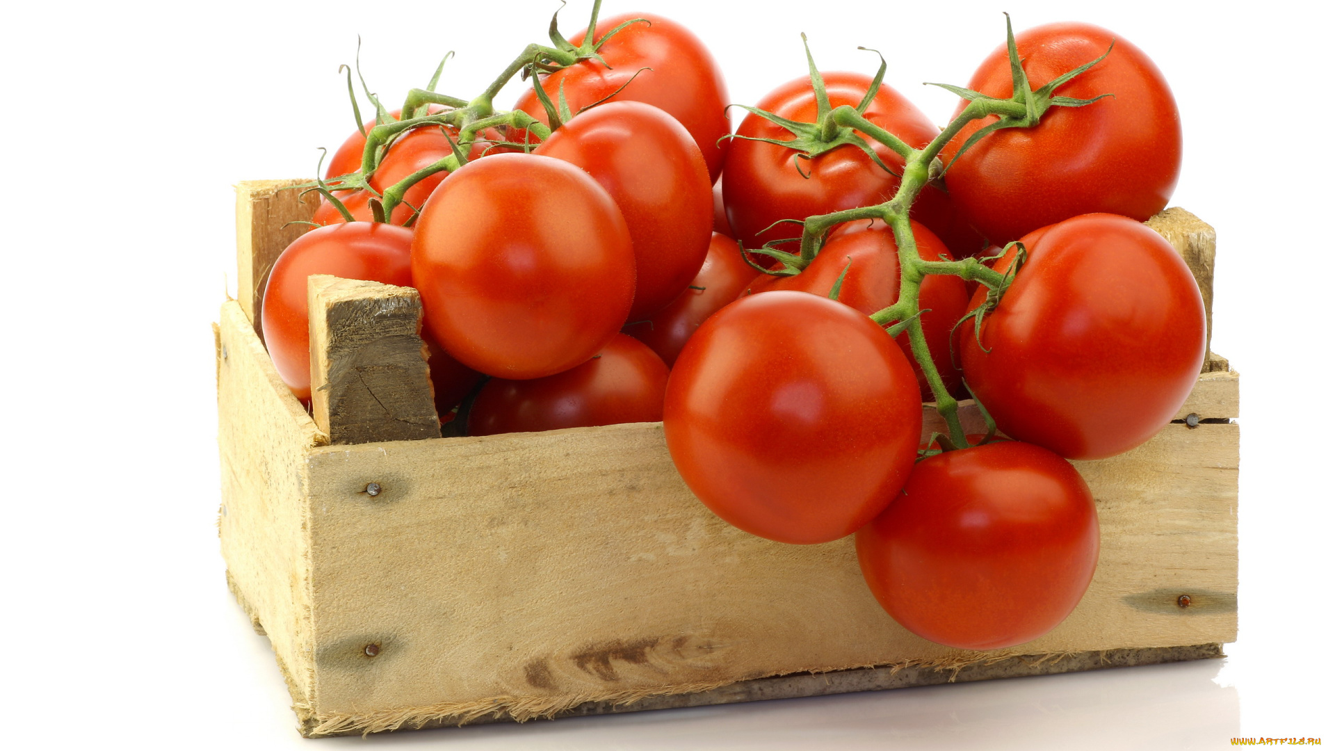 еда, помидоры, ящик, томаты, спелые