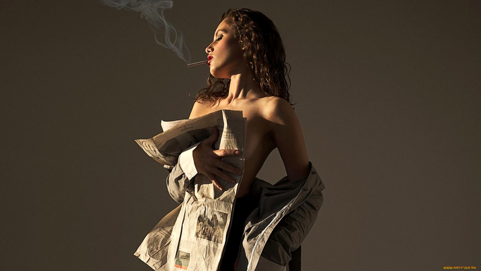 девушки, -, брюнетки, , шатенки, шатенка, сигарета, газеты