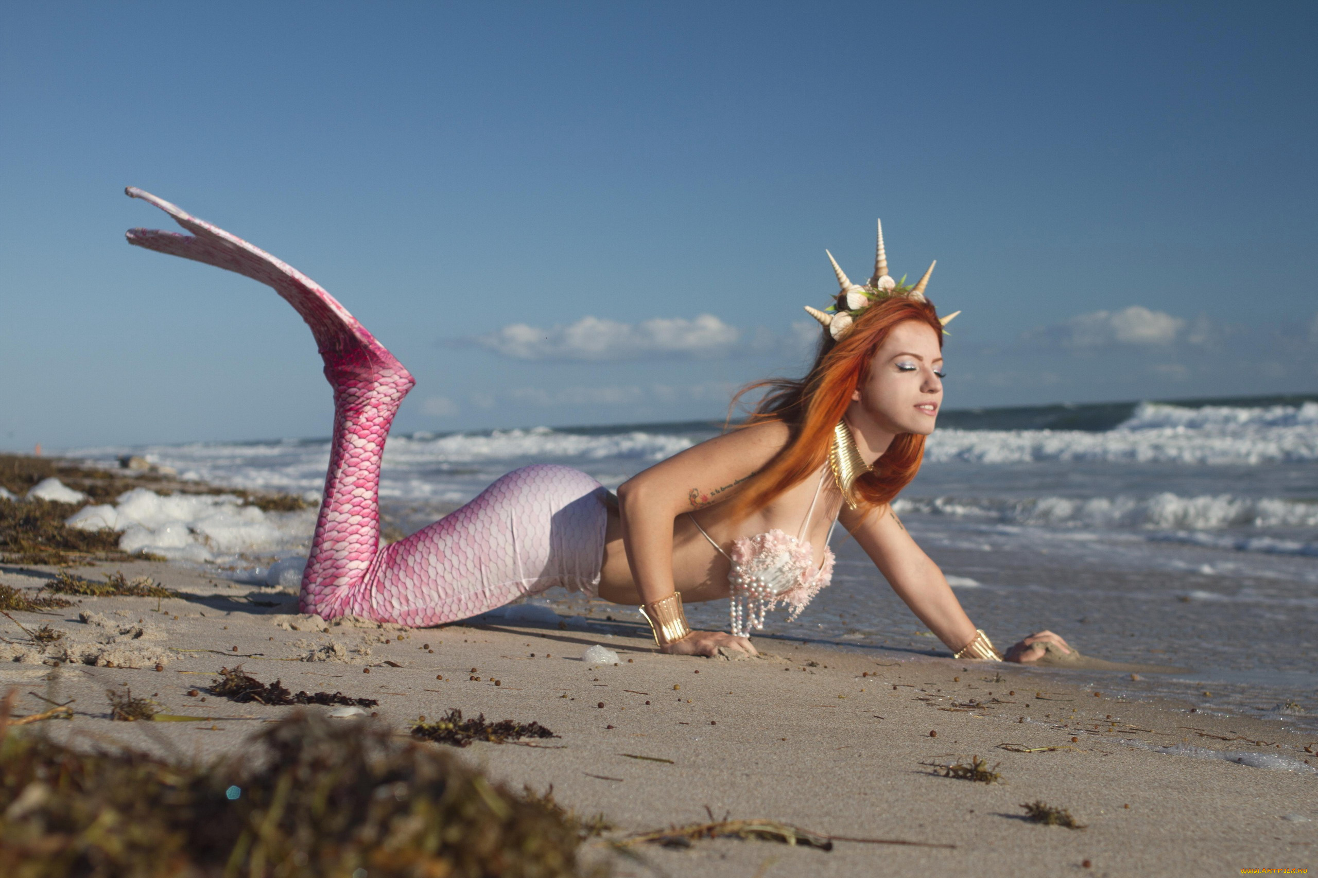 девушки, -, креатив, , косплей, море, русалка