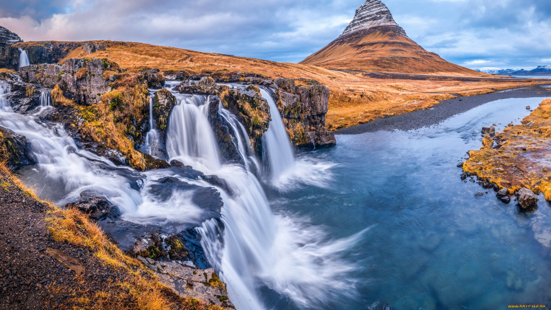 kirkjufell, mountain, and, waterfall, iceland, природа, водопады, kirkjufell, mountain, and, waterfall