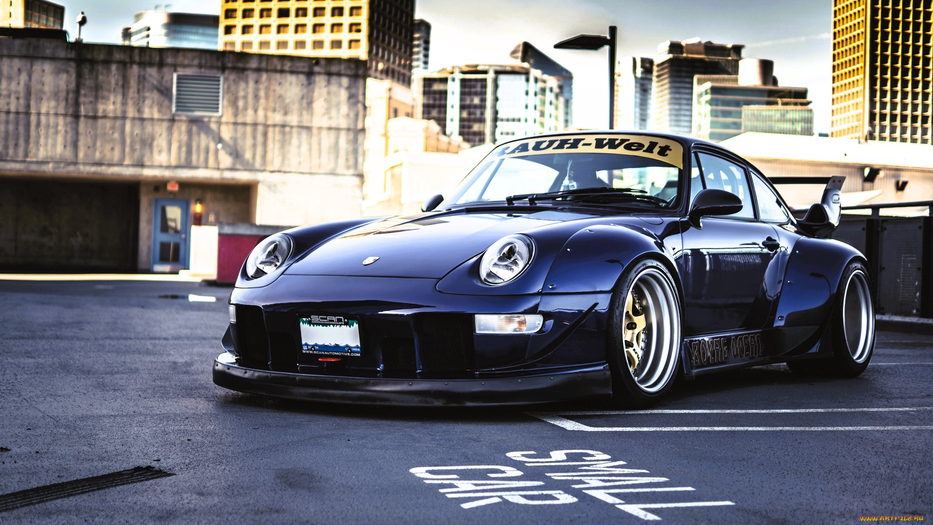 porsche, 911, автомобили, porsche, синий, двор, город, здания