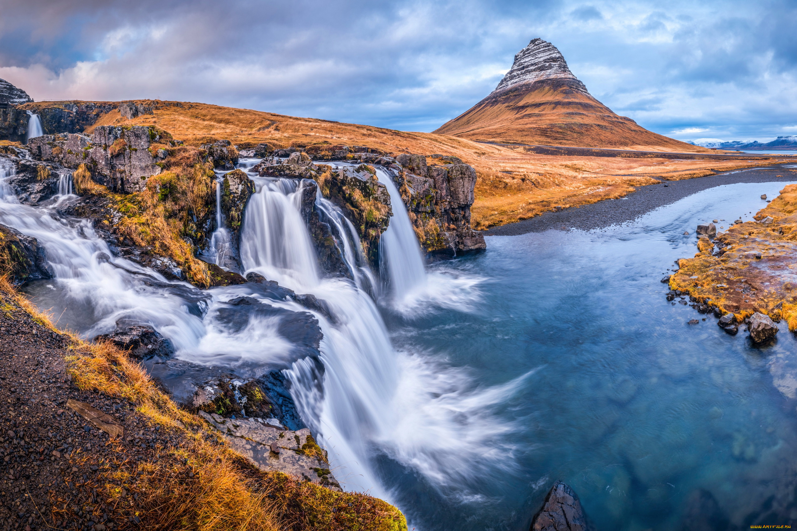 kirkjufell, mountain, and, waterfall, iceland, природа, водопады, kirkjufell, mountain, and, waterfall
