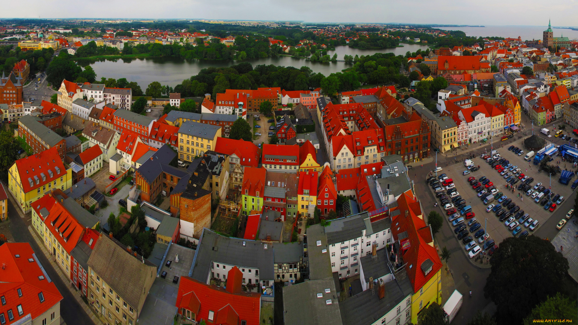 города, панорамы, германия, штральзунд