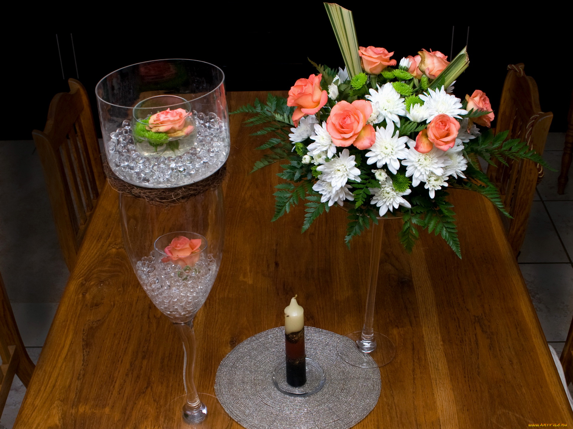 цветы, букеты, композиции, ьокал, свеча, лед, розы