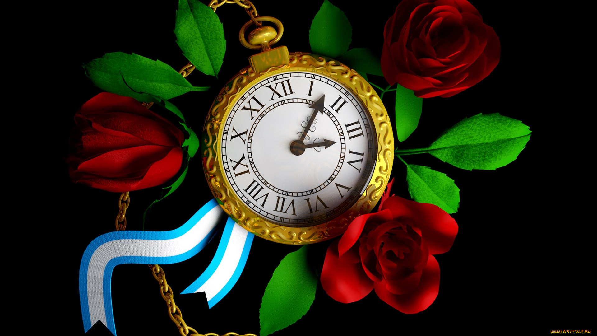 3д, графика, другое, розы, часы
