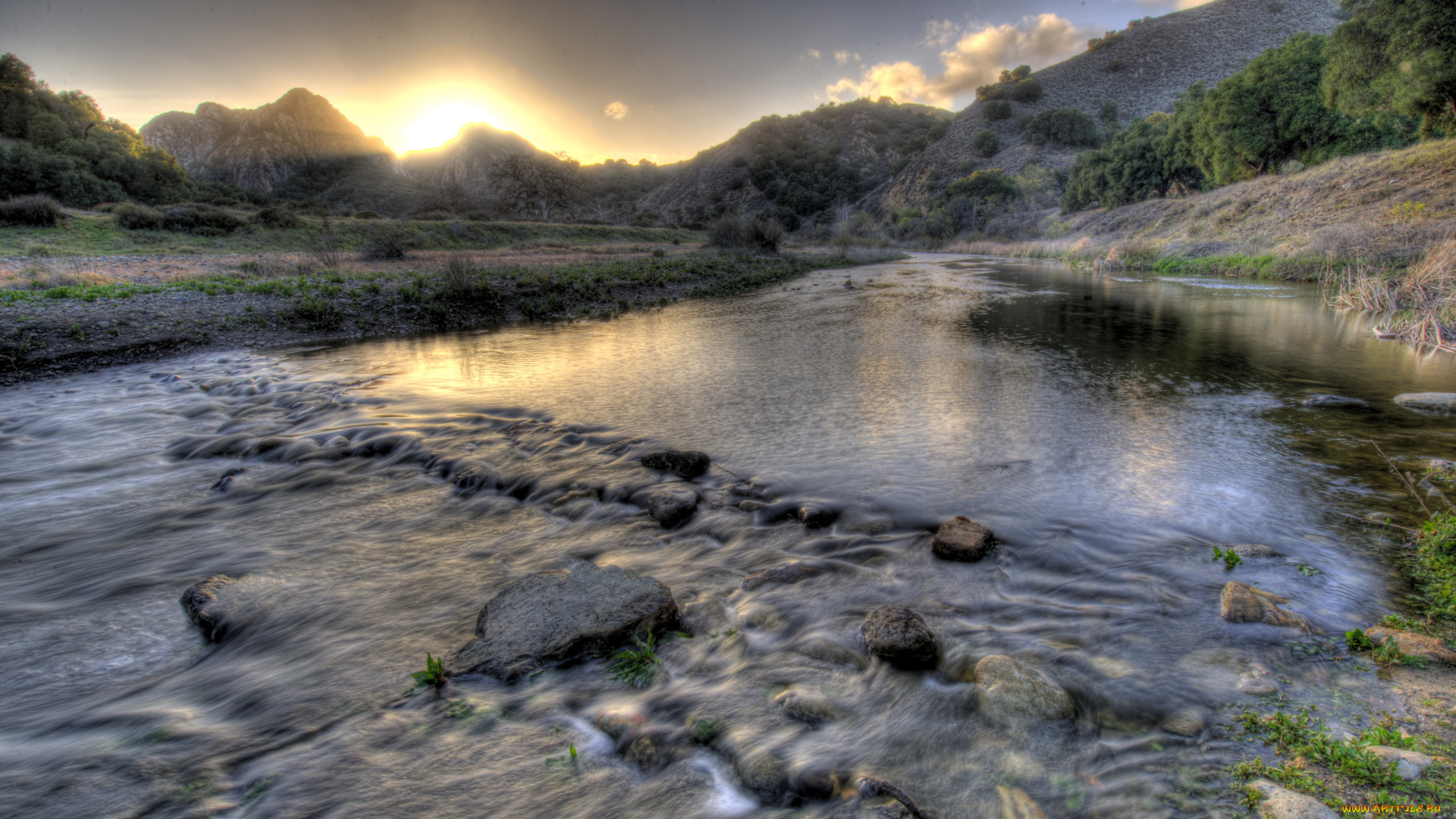 california, malibu, природа, восходы, закаты, закат, река, горы