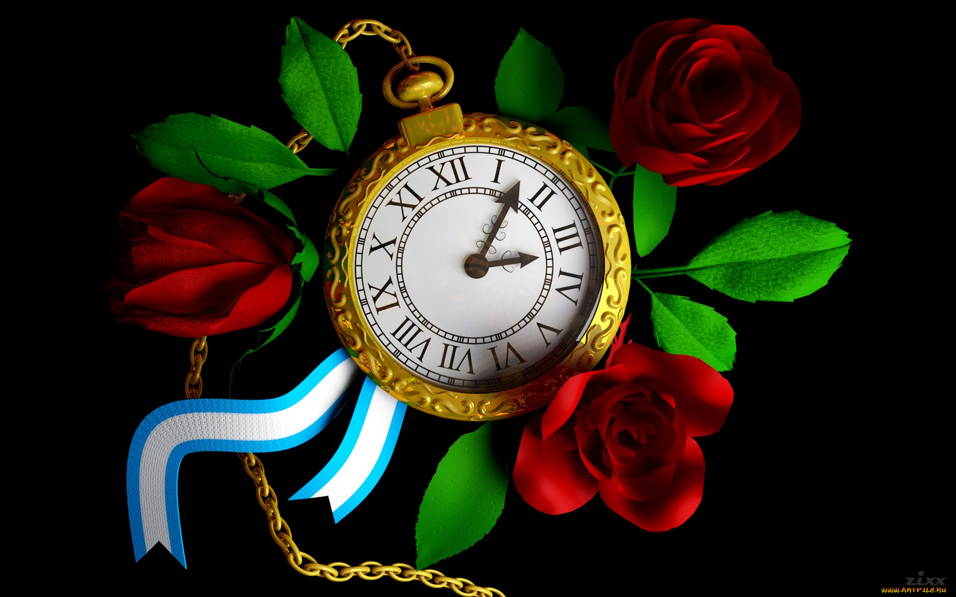 3д, графика, другое, розы, часы