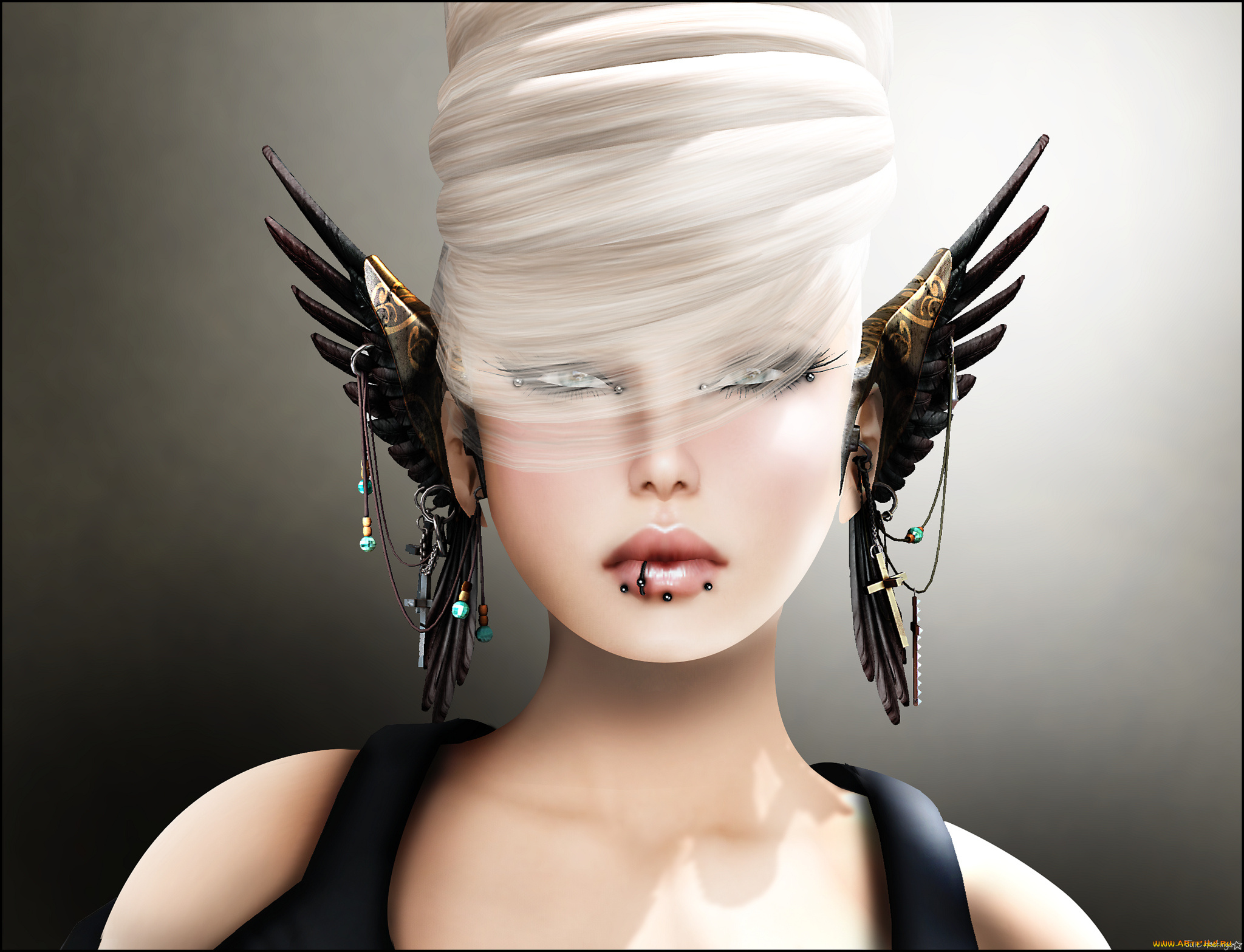3д, графика, portraits, портрет, пирсинг, девушка