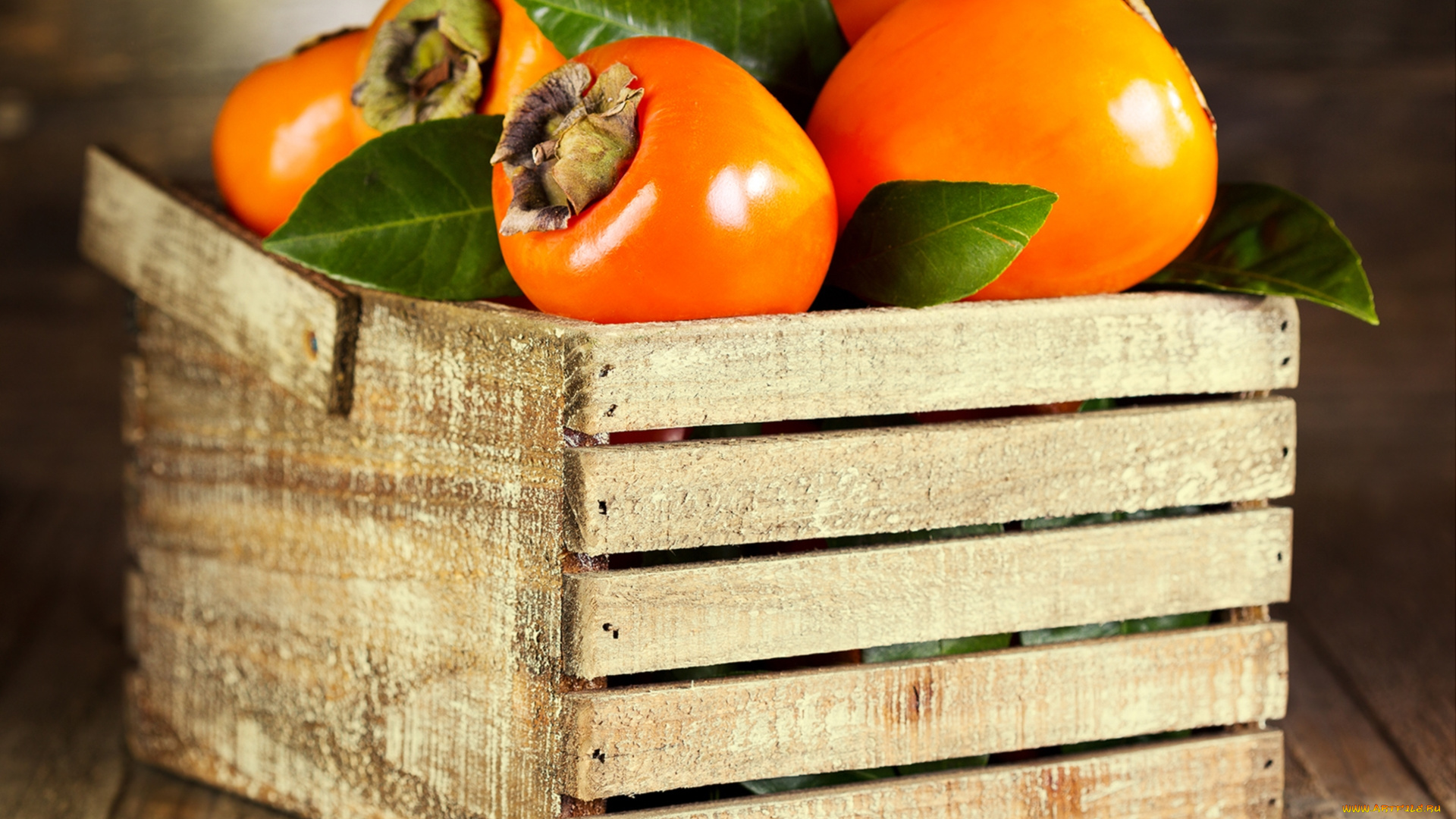 еда, хурма, плоды, ящик