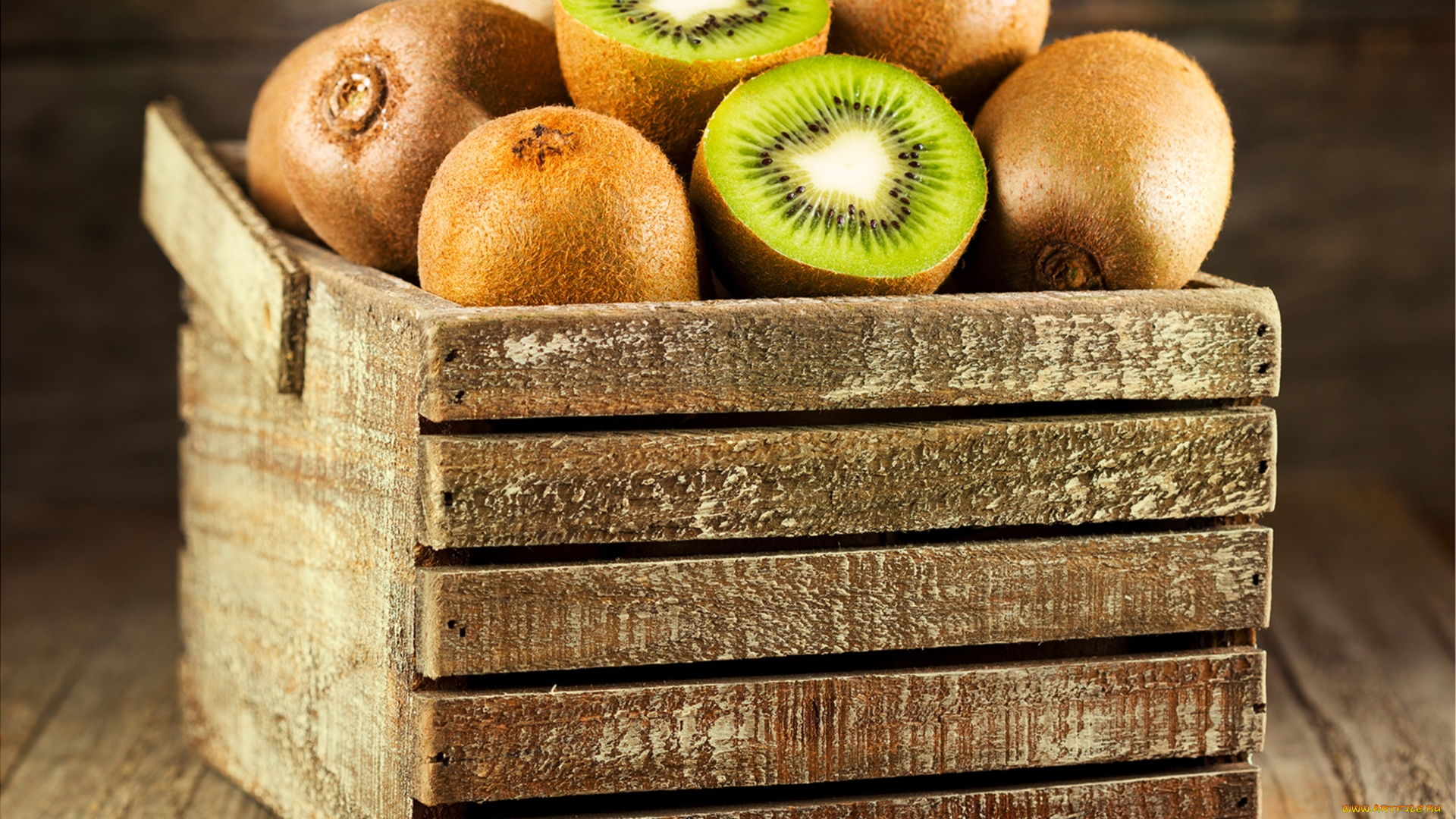 еда, киви, плоды, ящик