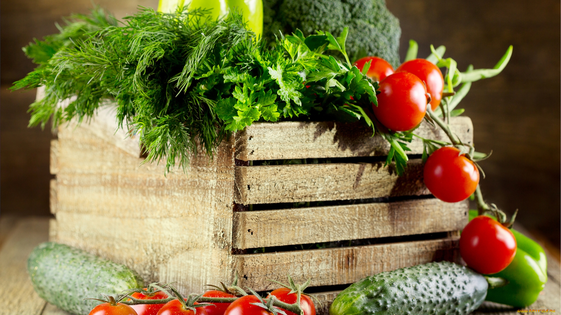 еда, овощи, ящик, плоды