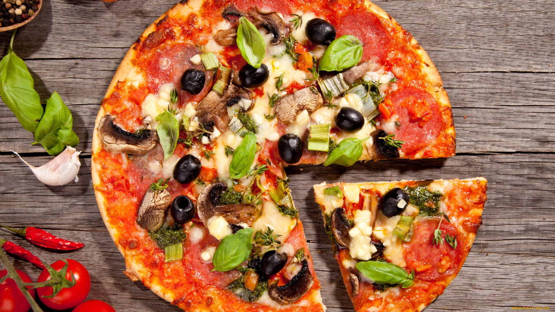 еда, пицца, маслины, овощи