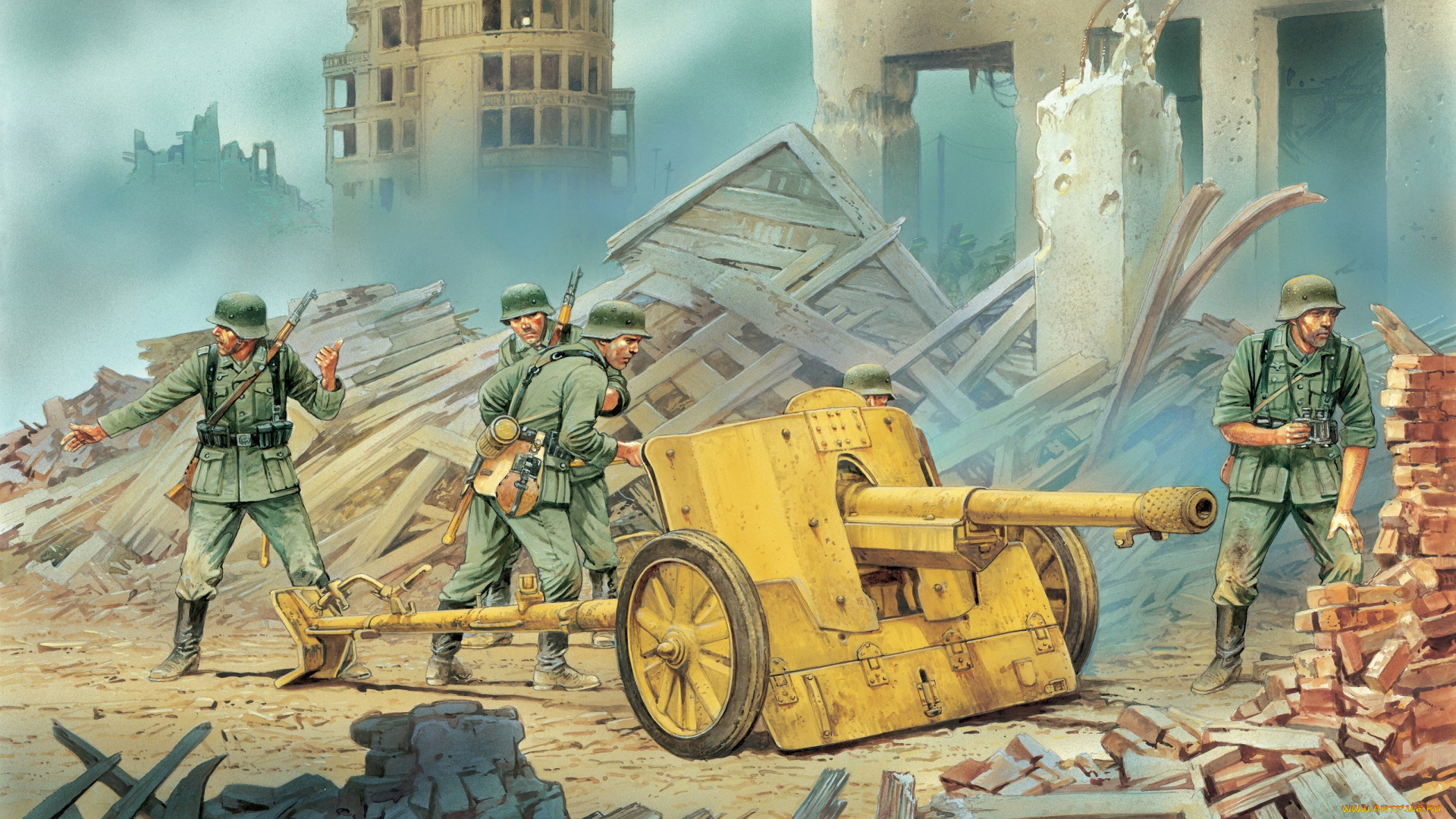 рисованные, армия, солдаты, пушка