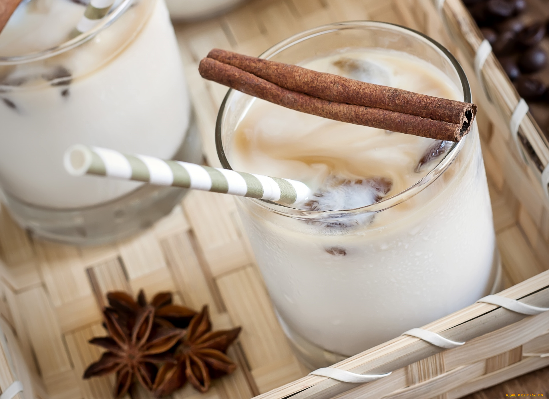 еда, кофе, , кофейные, зёрна, с, молоком, корица, бадьян