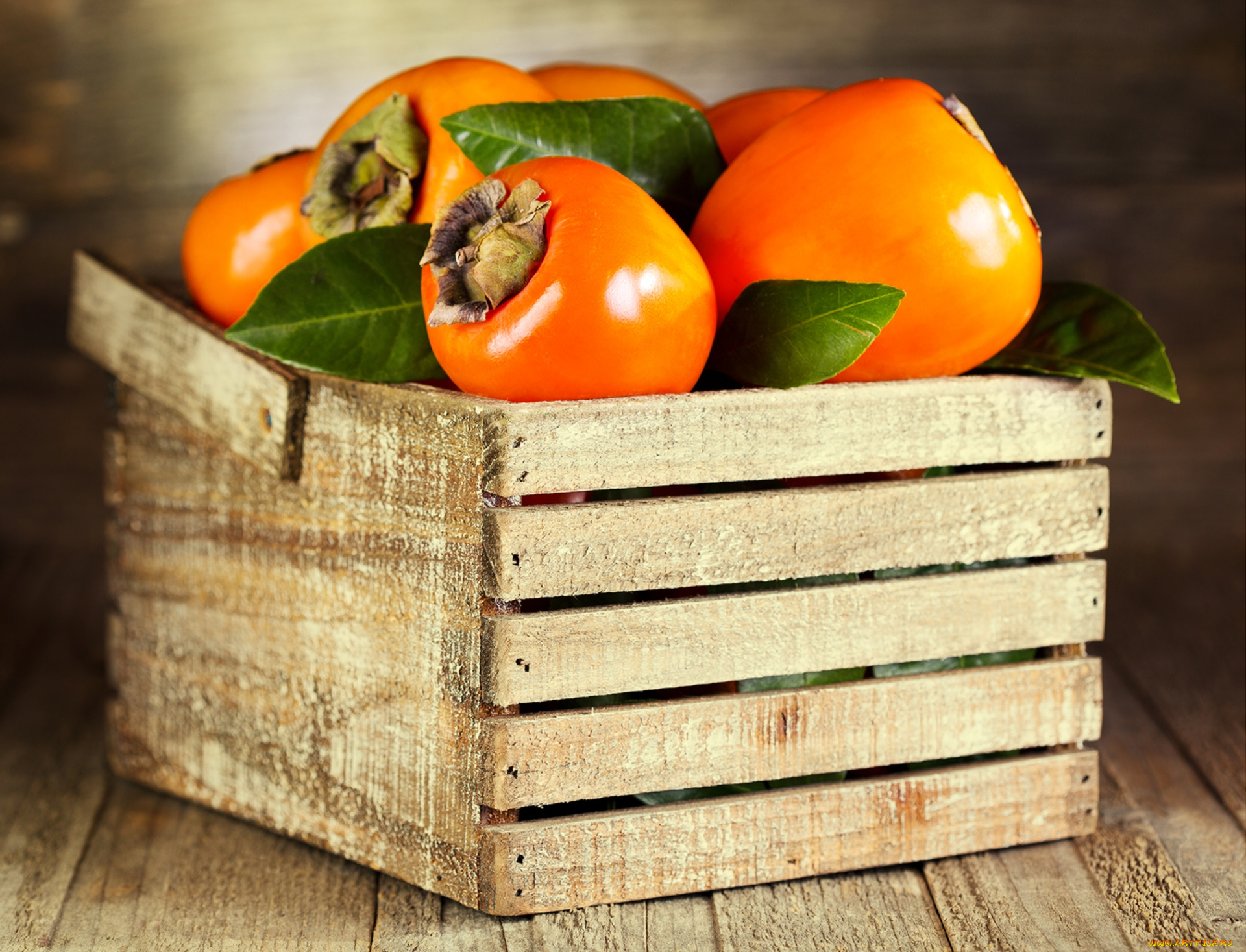 еда, хурма, плоды, ящик