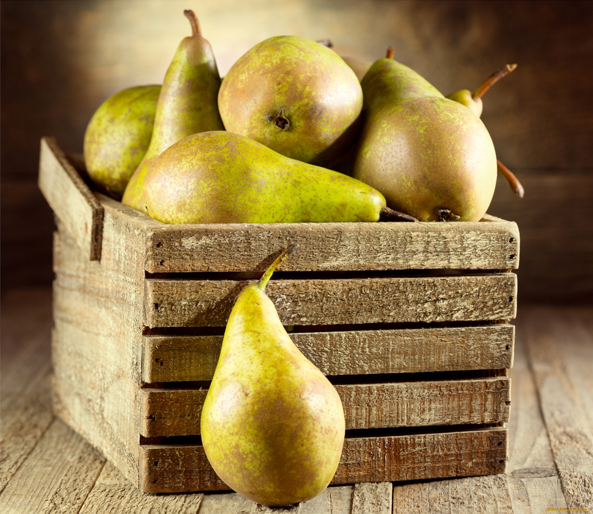 еда, груши, плоды, ящик