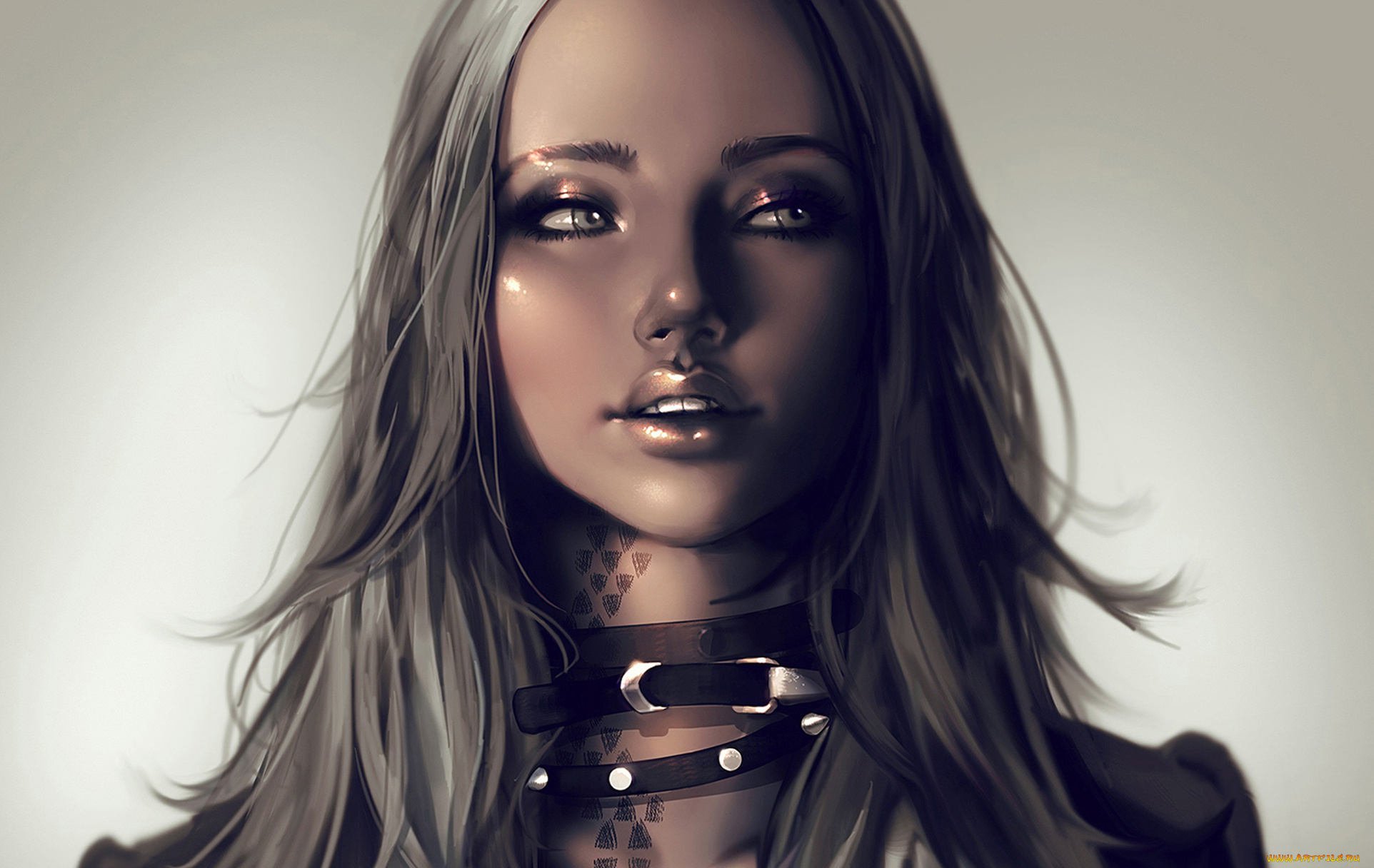 рисованные, люди, ремень, ошейник, девушка