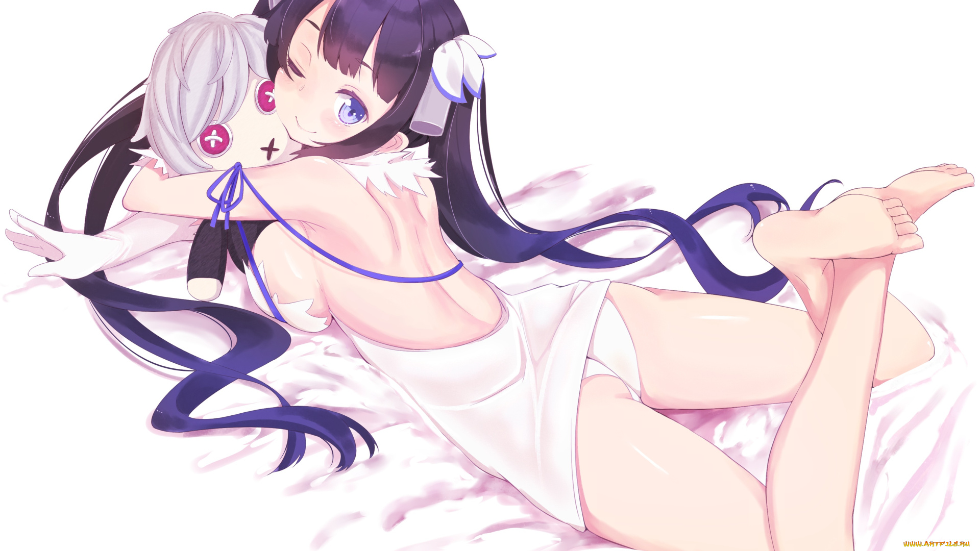 аниме, danmachi, hestia, wankoo-mikami, арт, фон, девушка, игрушка