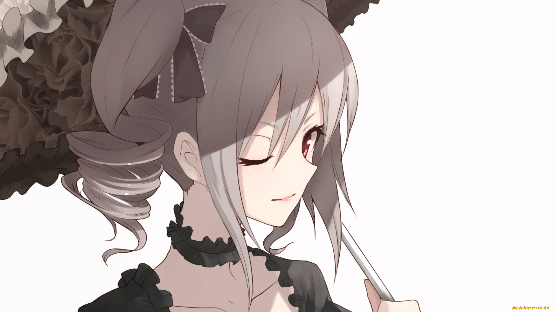 аниме, idolm@ster, зонт, бант, арт, фон, девушка