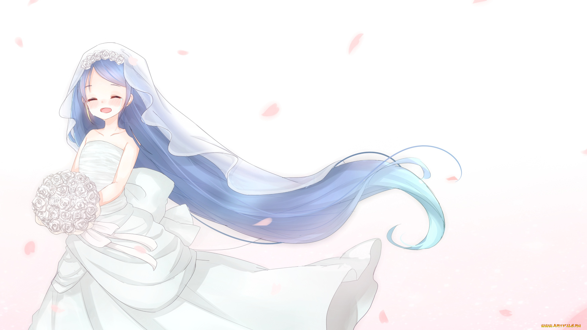 аниме, kantai, collection, kantai, collection, фата, платье, букет, девушка, artist, лепестки, цветы, tagme, плачет, character