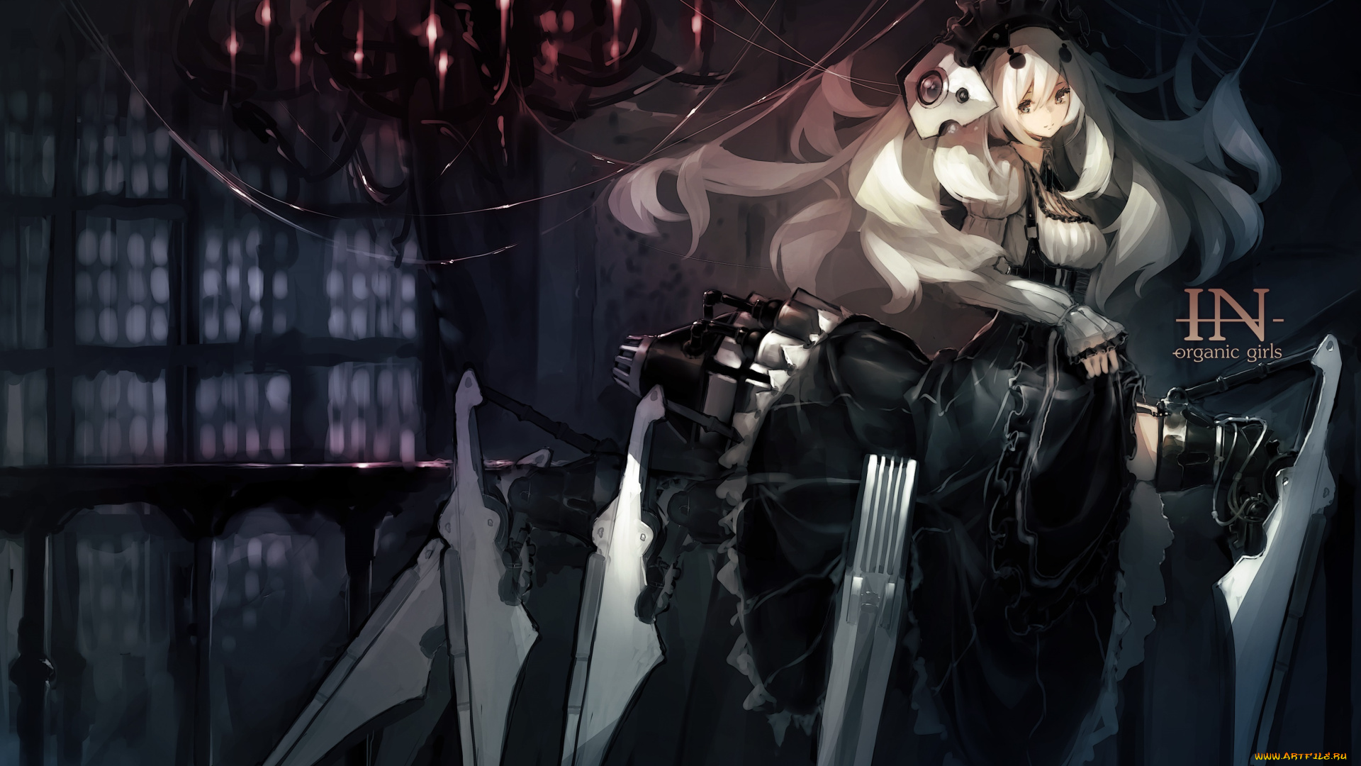 аниме, оружие, , техника, , технологии, garuku, девушка, арт, волосы, киборг, робот, паук