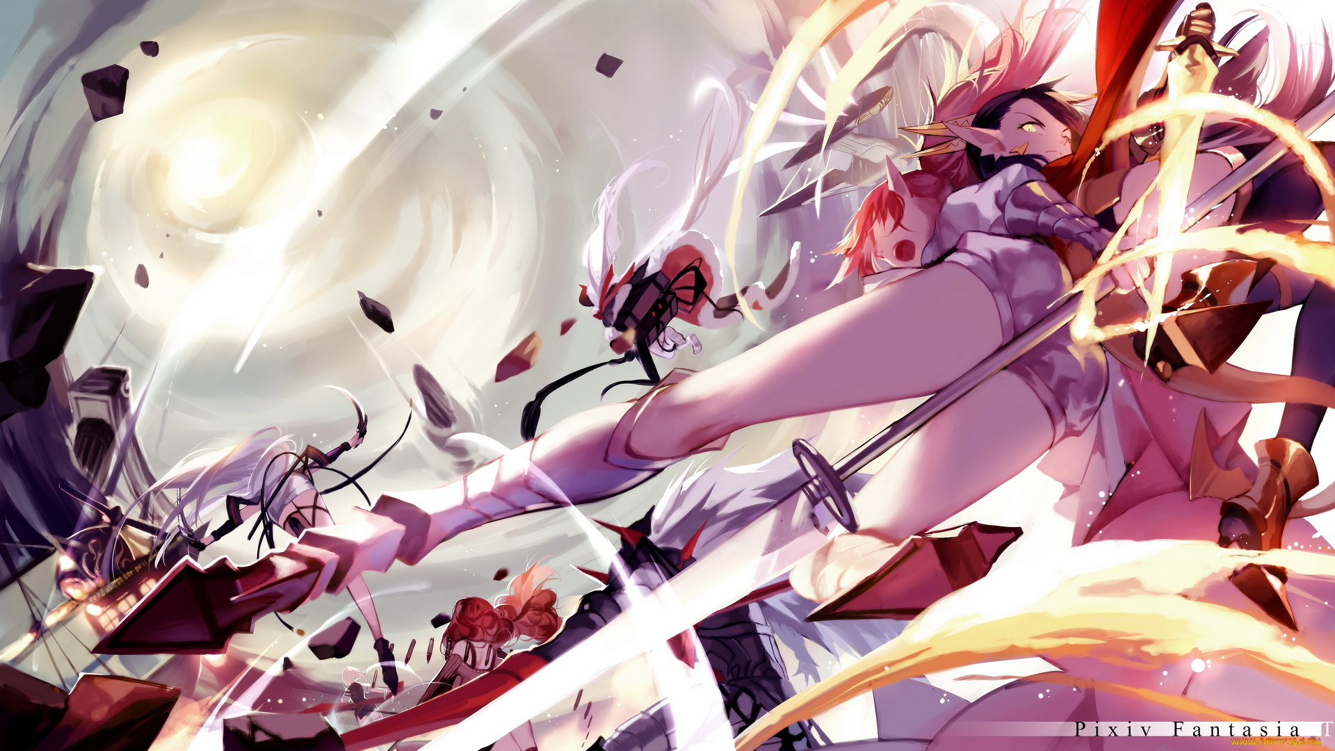 аниме, pixiv, fantasia, девушки, арт, бой, движение, оружие, pixiv, fantasia, joseph, lee