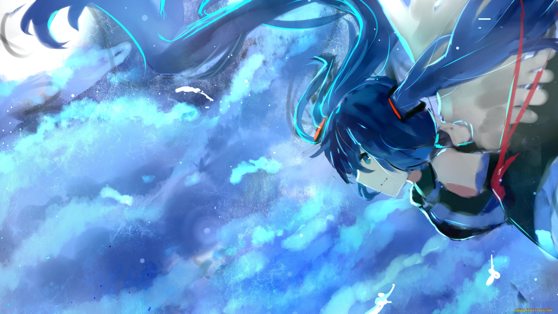 аниме, vocaloid, арт, hatsune, miku, небо, девушка