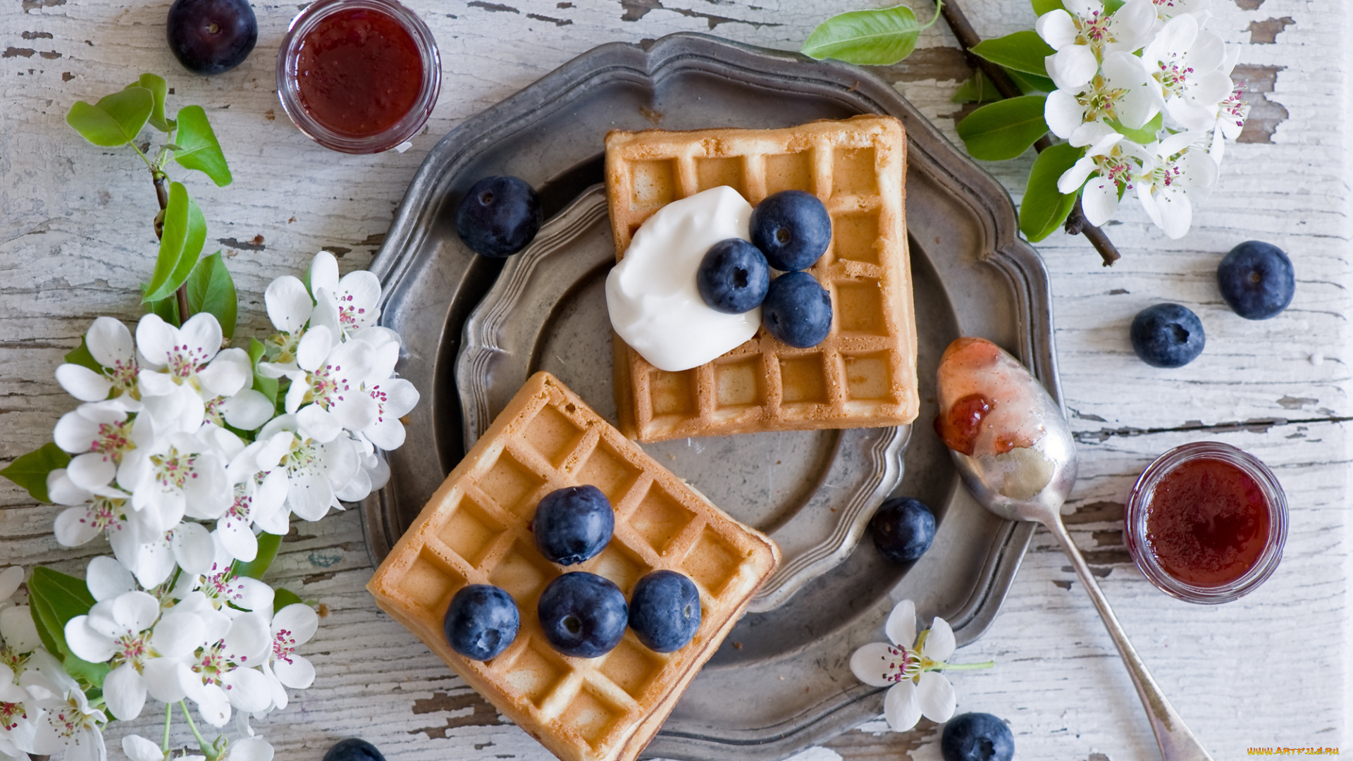 еда, блины, , оладьи, цветы, вафли, тарелка