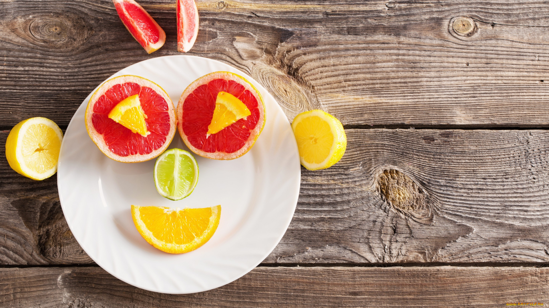еда, цитрусы, апельсин, грейпфрут, тарелка, десерт, фрукты, face, funny, fruits, fresh