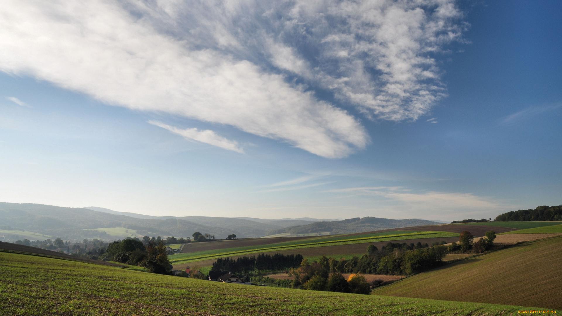 природа, пейзажи, небо, облака, поля, деревья, холмы, австрия