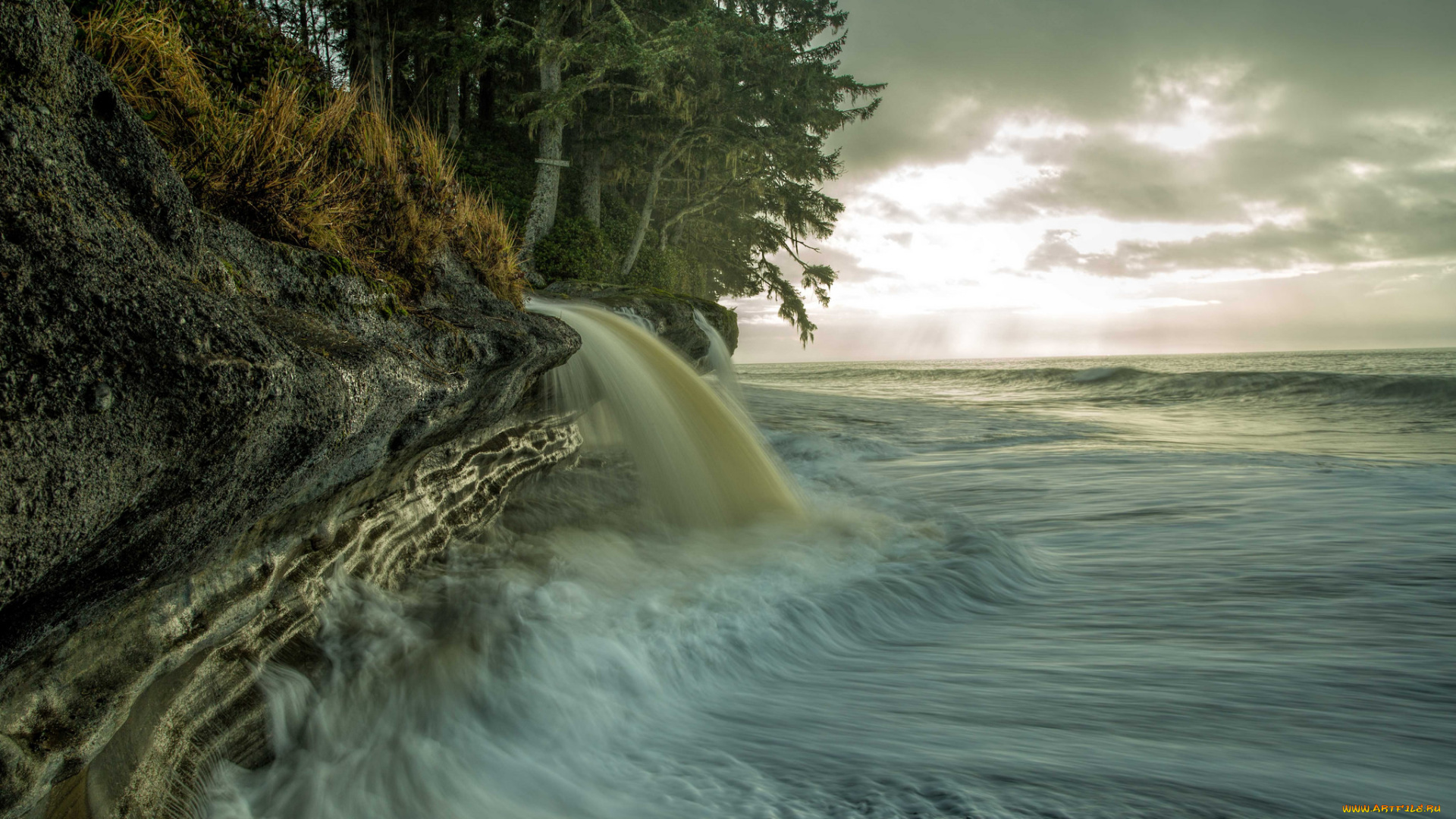 природа, водопады, побережье, водопад